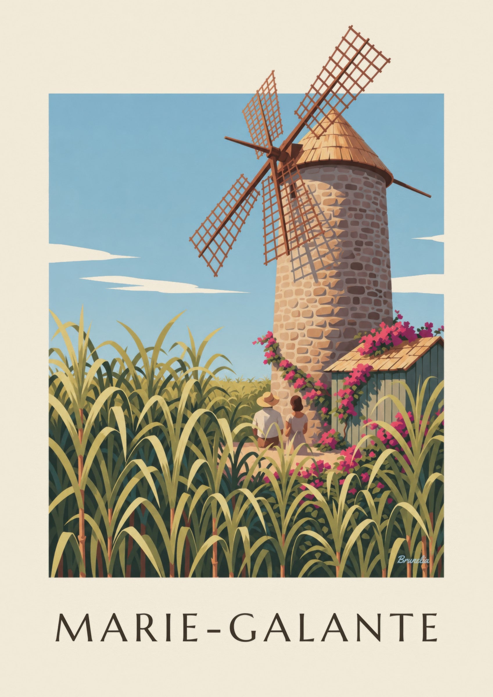 Poster Guadeloupe, molen van Bézard op Marie-Galante: detail in close-up