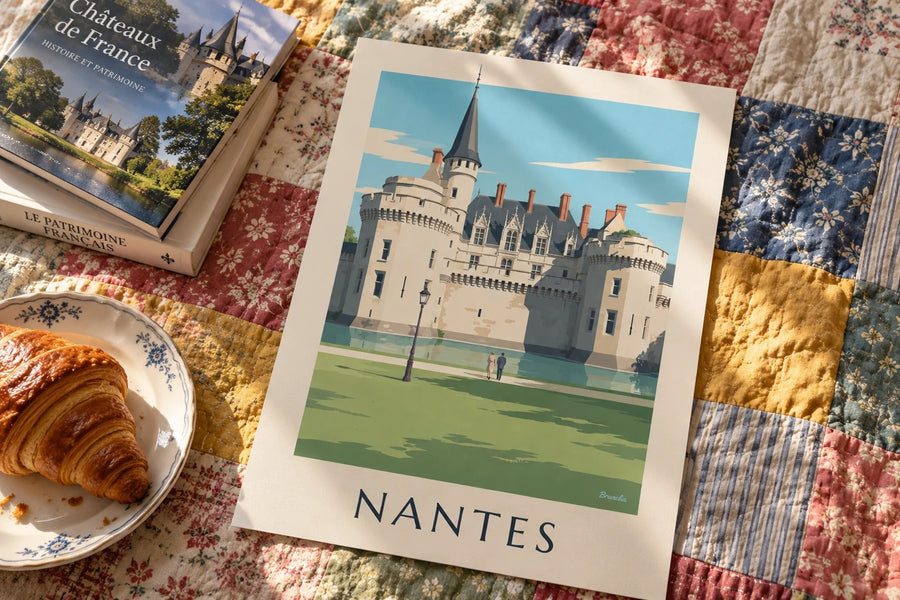 Affiche château des ducs de Bretagne à Nantes : posée sur une table