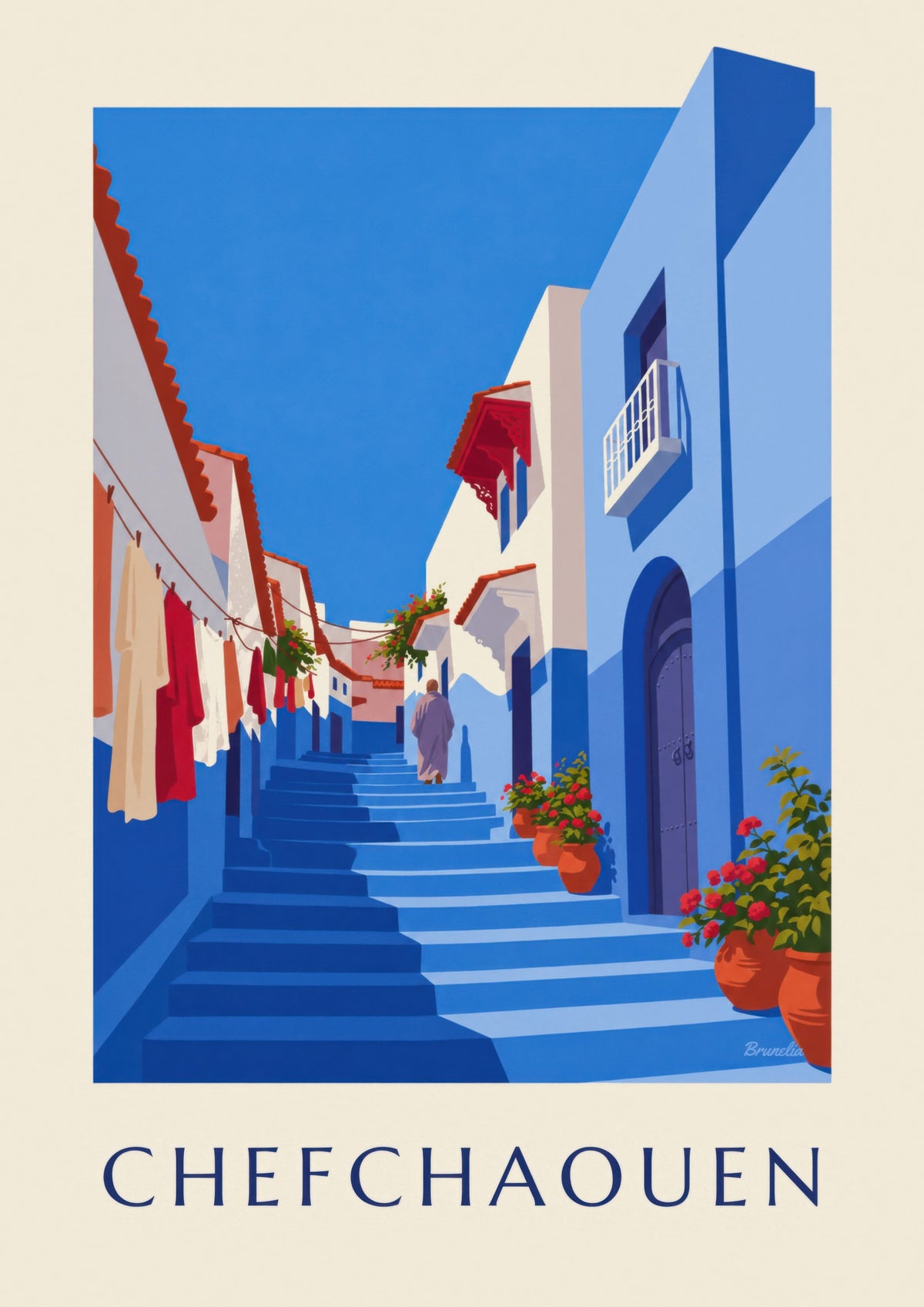 Poster van het blauwe steegje van Chefchaouen in Marokko