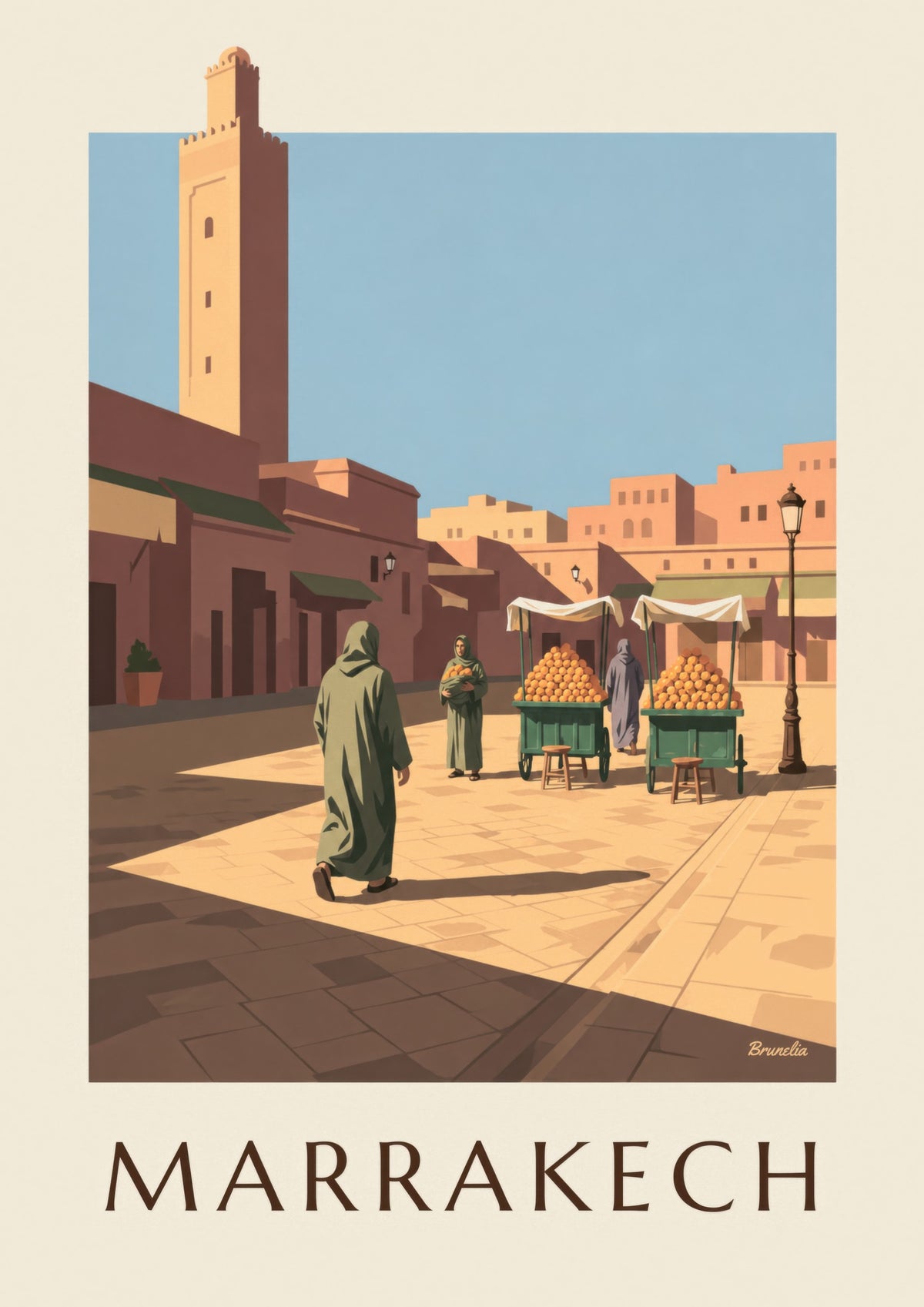 Affiche Jemaa el-Fna à Marrakech, étals d'oranges