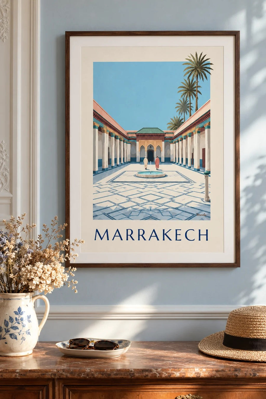 Affiche palais de la Bahia à Marrakech : encadrée au mur