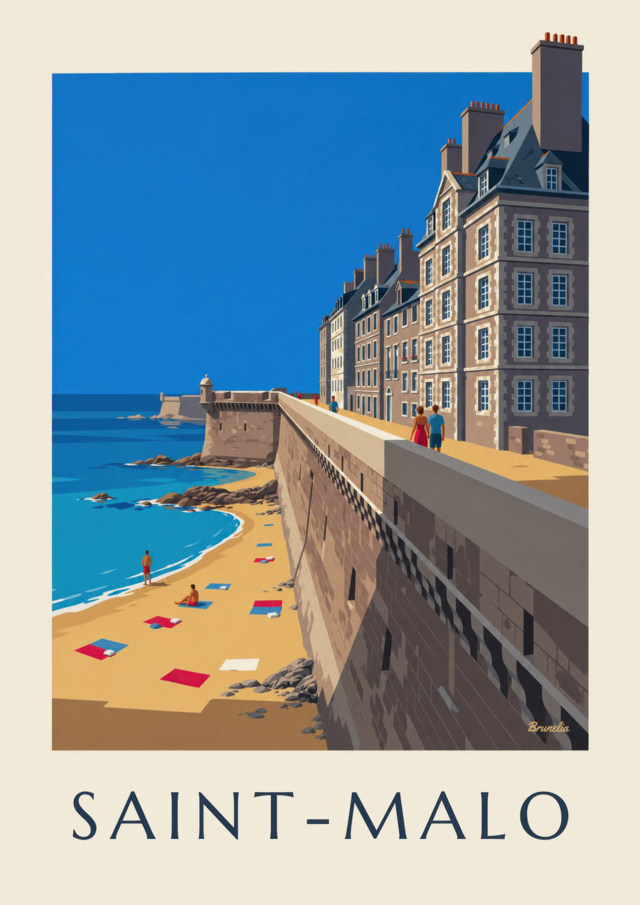Affiche remparts de Saint-Malo et plage