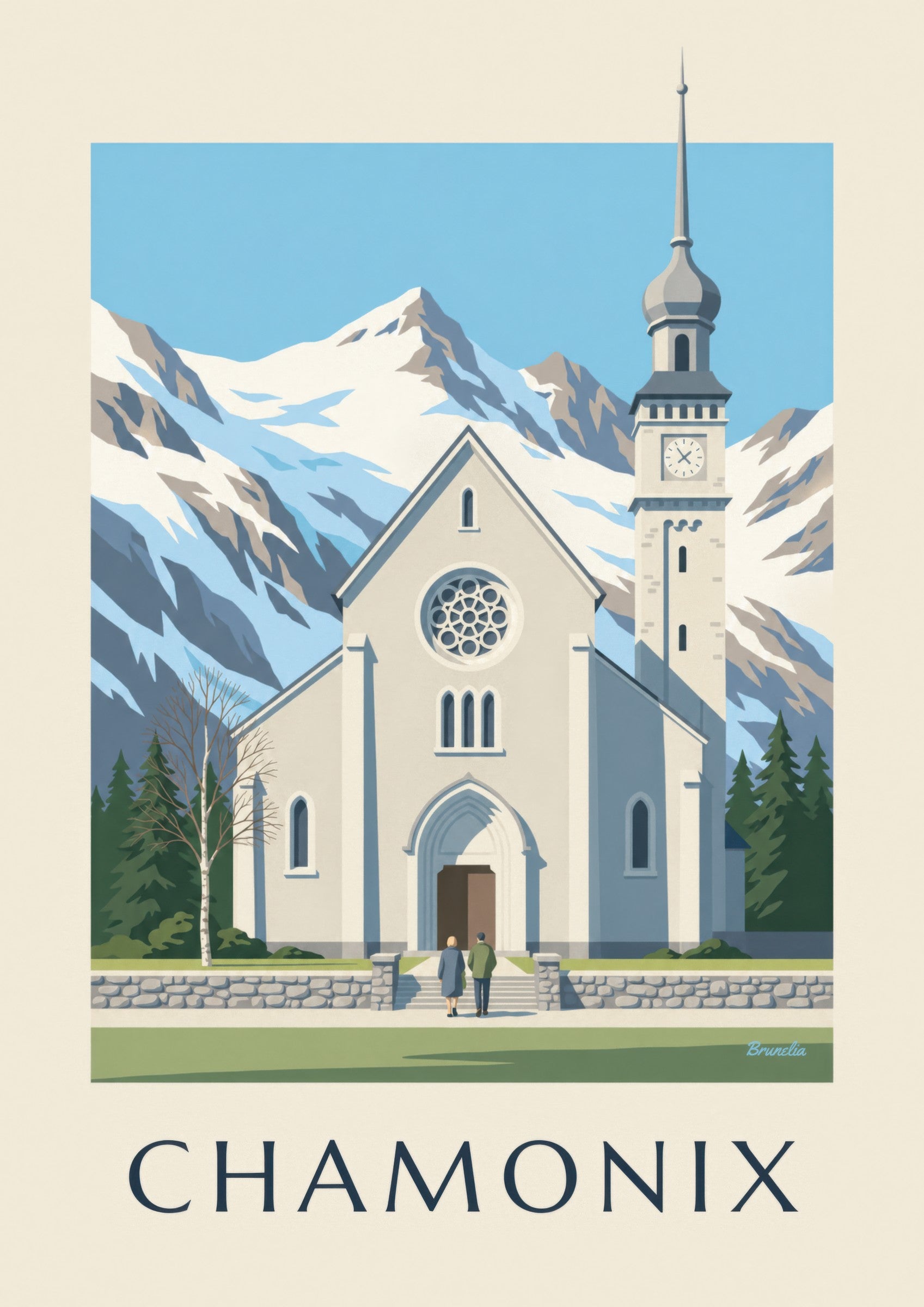 Affiche église Saint-Michel de Chamonix: detail in close-up