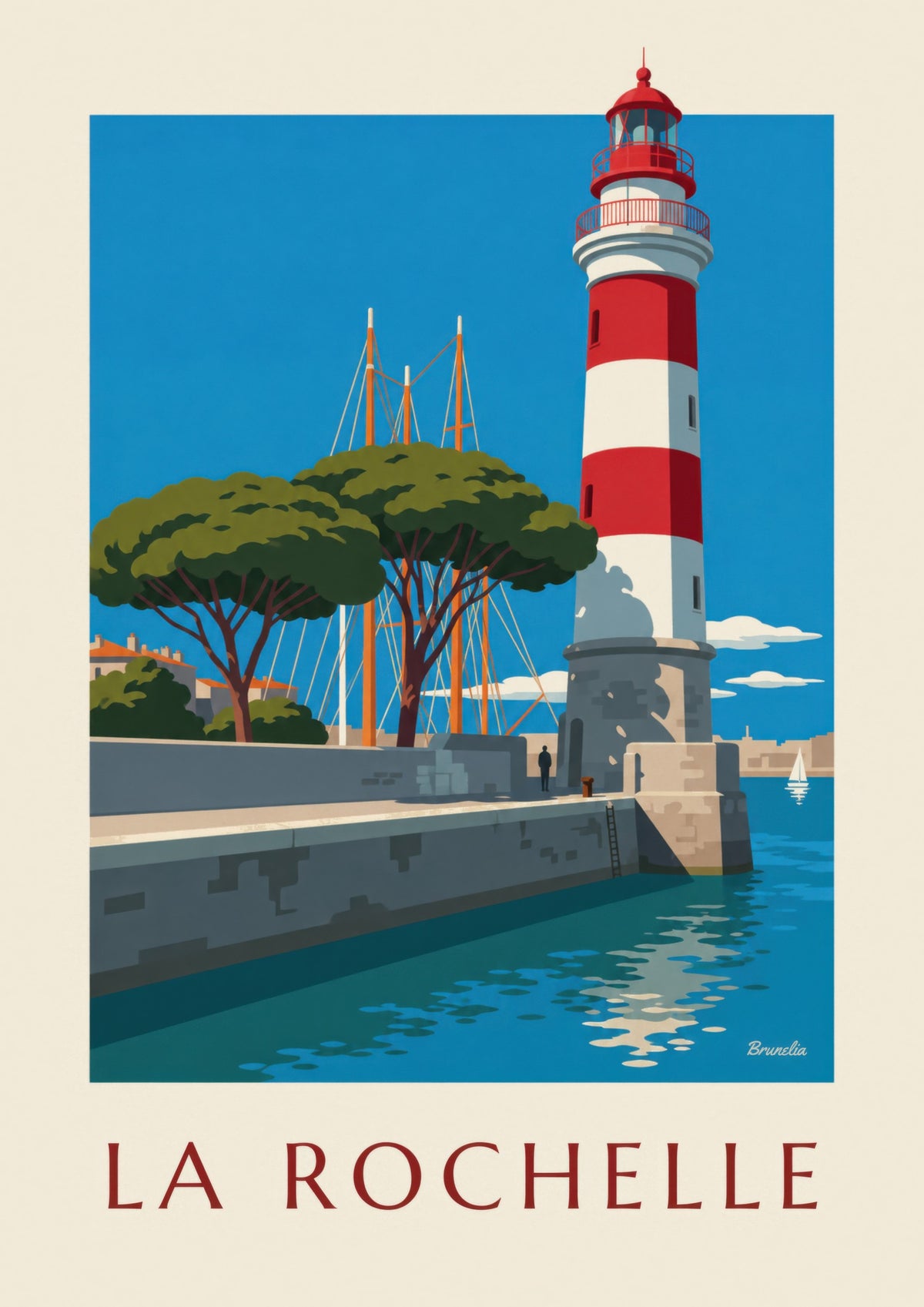 Affiche phare rouge et blanc du Gabut