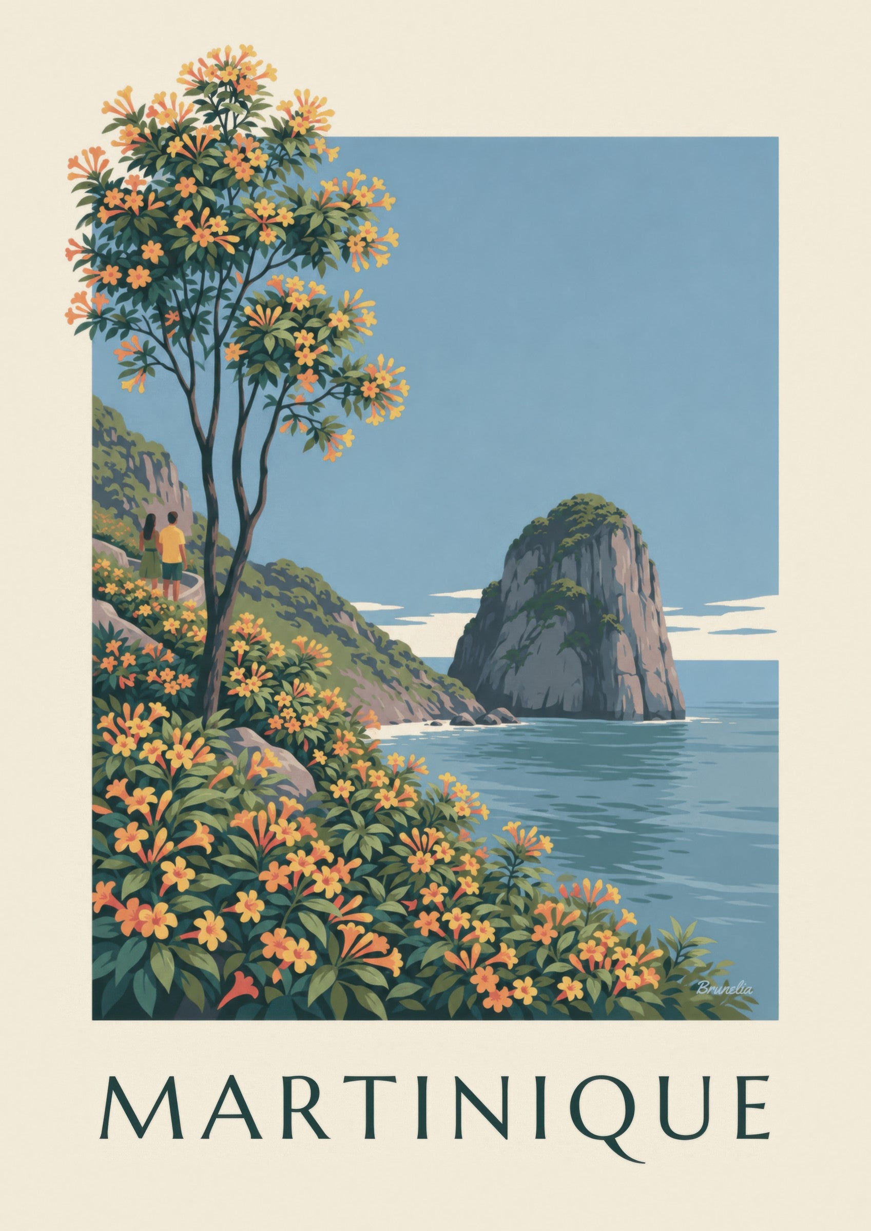 Affiche Martinique, rocher du Diamant et mer des Caraïbes: detail in close-up