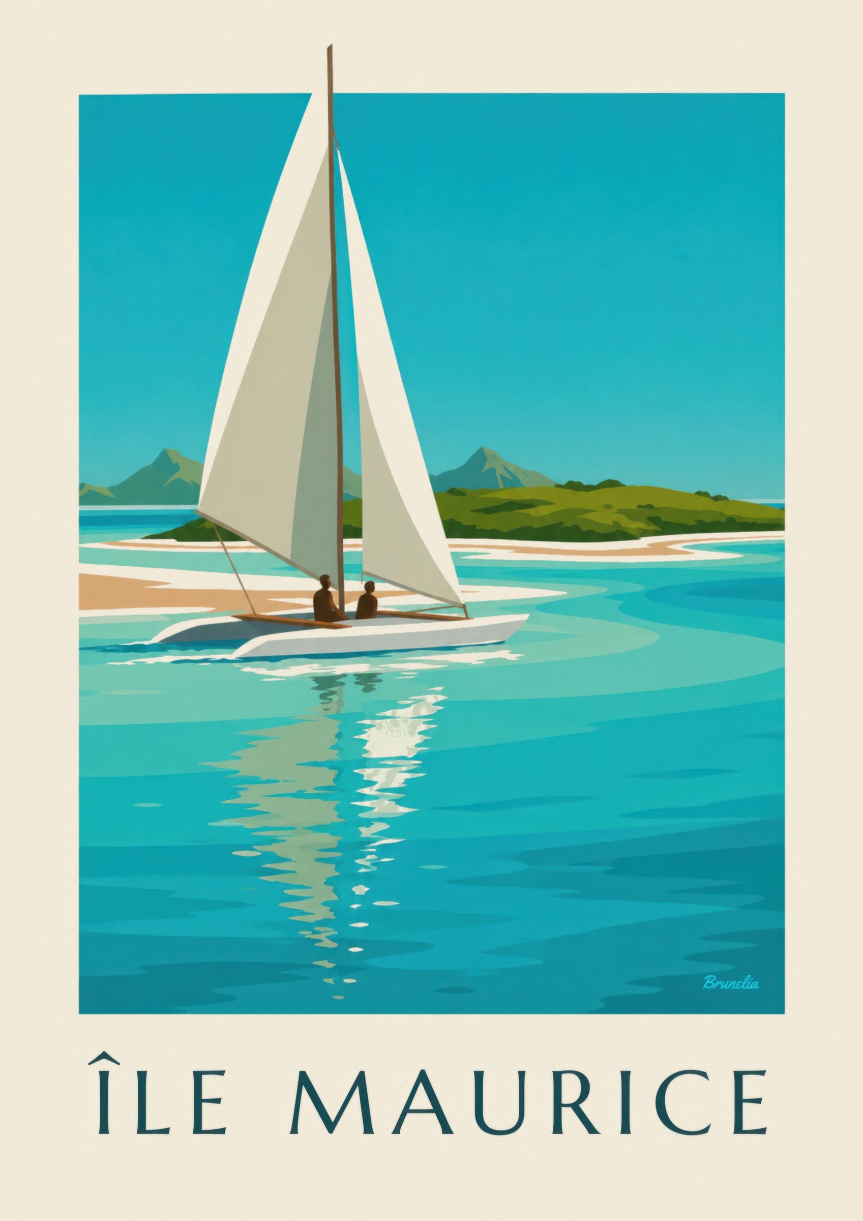 Affiche Île aux Cerfs et lagon turquoise (titre ÎLE MAURICE) : détail en gros plan