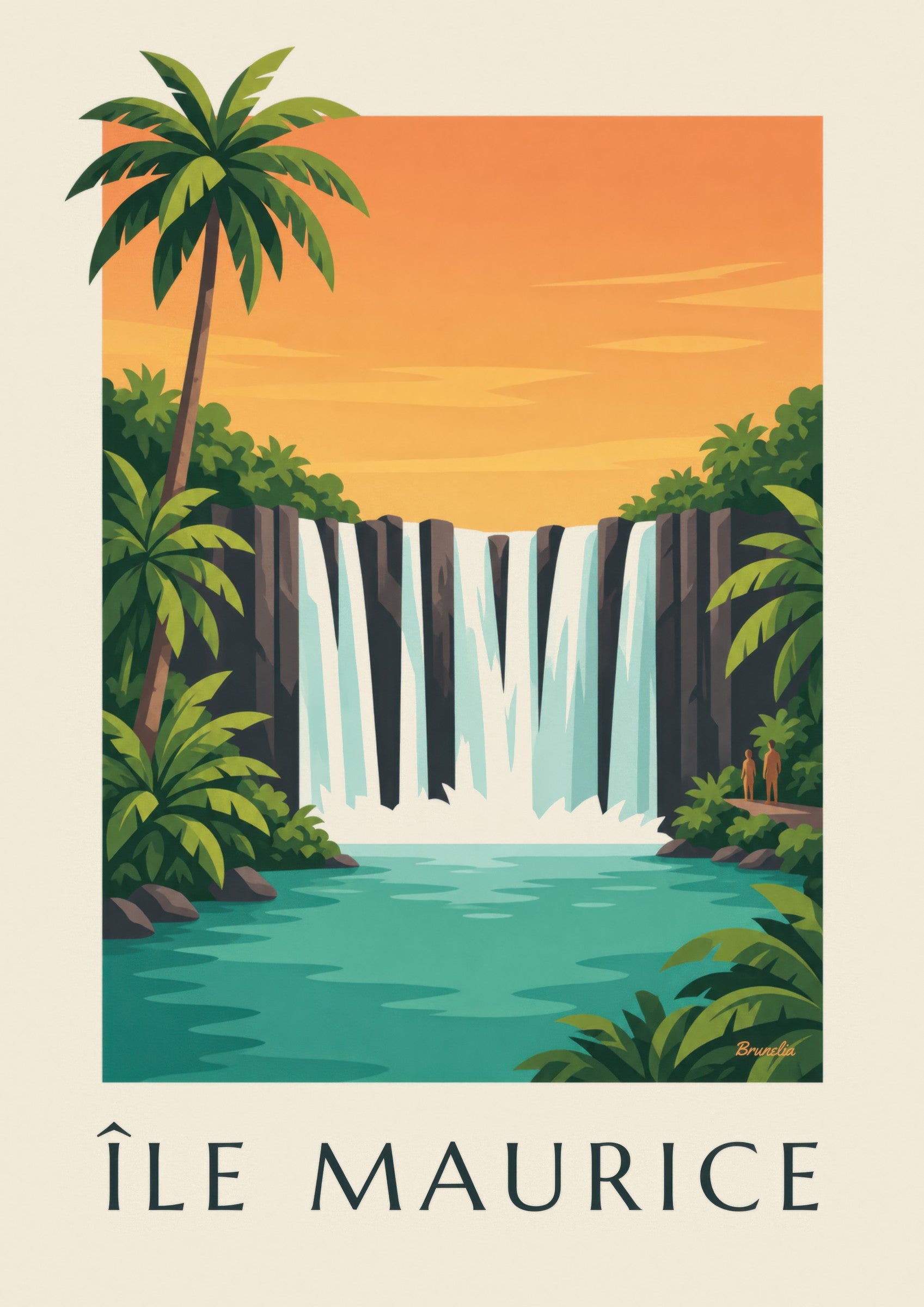 Affiche Île Maurice, cascade de Rochester (titre ÎLE MAURICE) : détail en gros plan