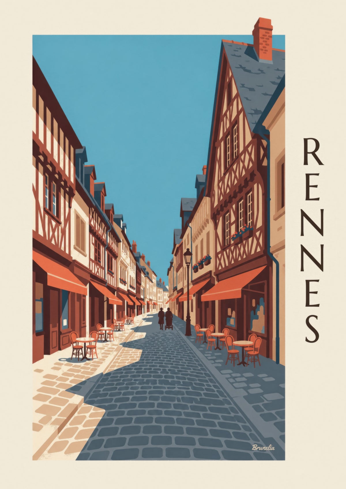 Affiche Rennes rue Saint-Georges et maisons à pans de bois