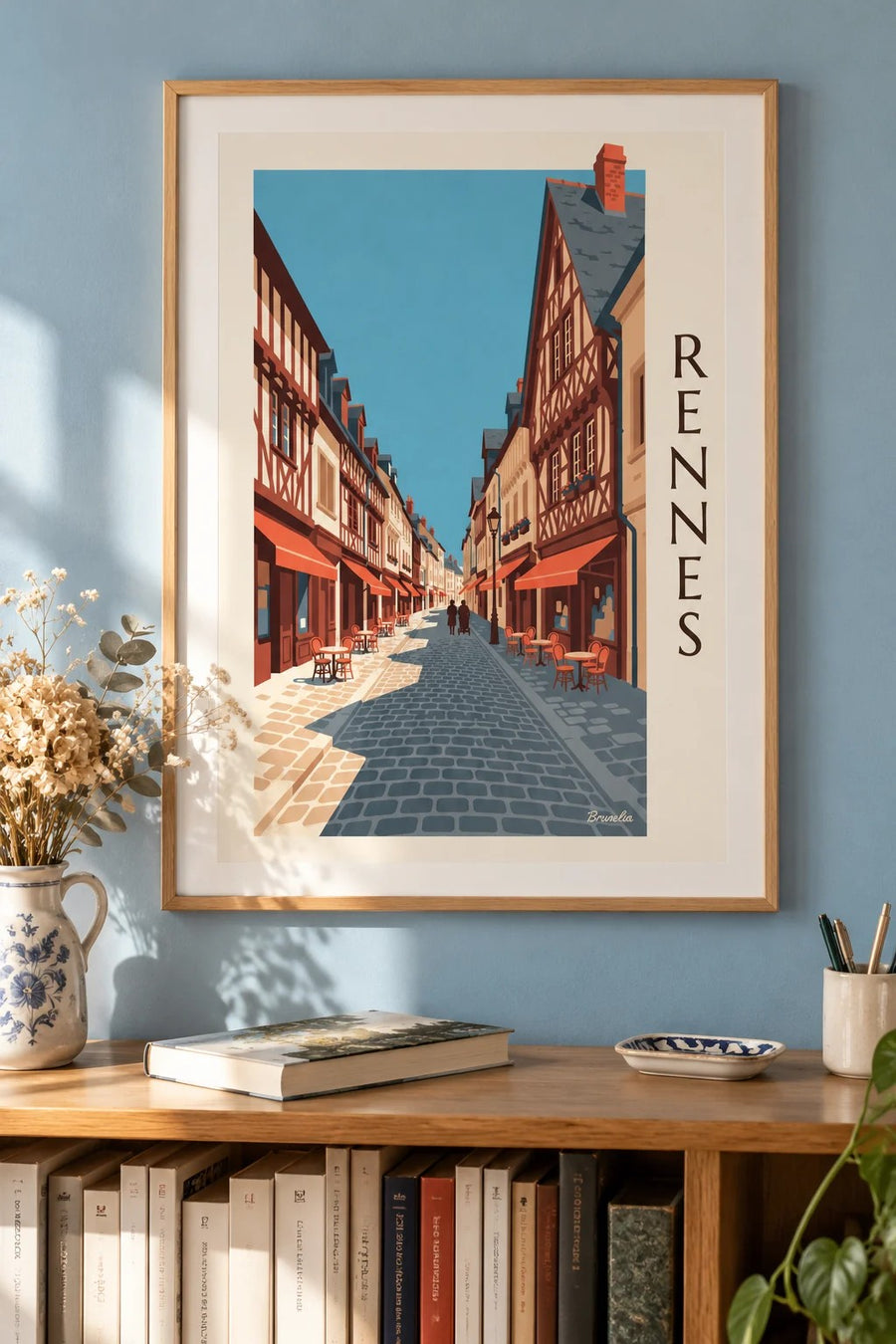 Affiche Rennes rue Saint-Georges et maisons à pans de bois : encadrée au mur