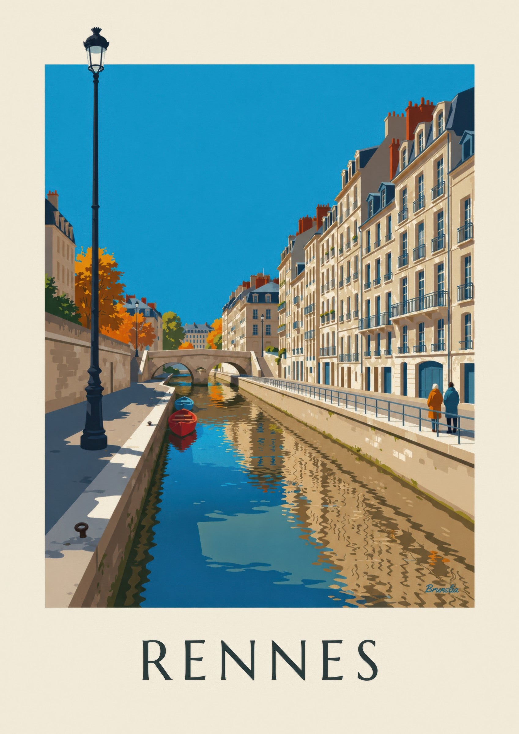 Affiche Rennes la Vilaine et le quai Émile-Zola : détail en gros plan