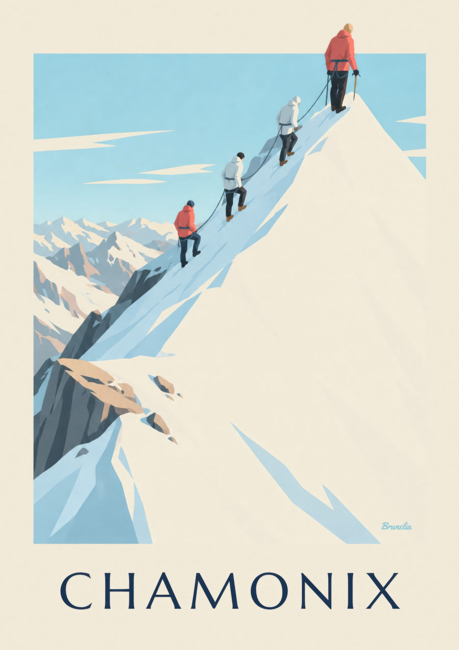 Affiche alpinistes sur l'arête de l'Aiguille du Midi