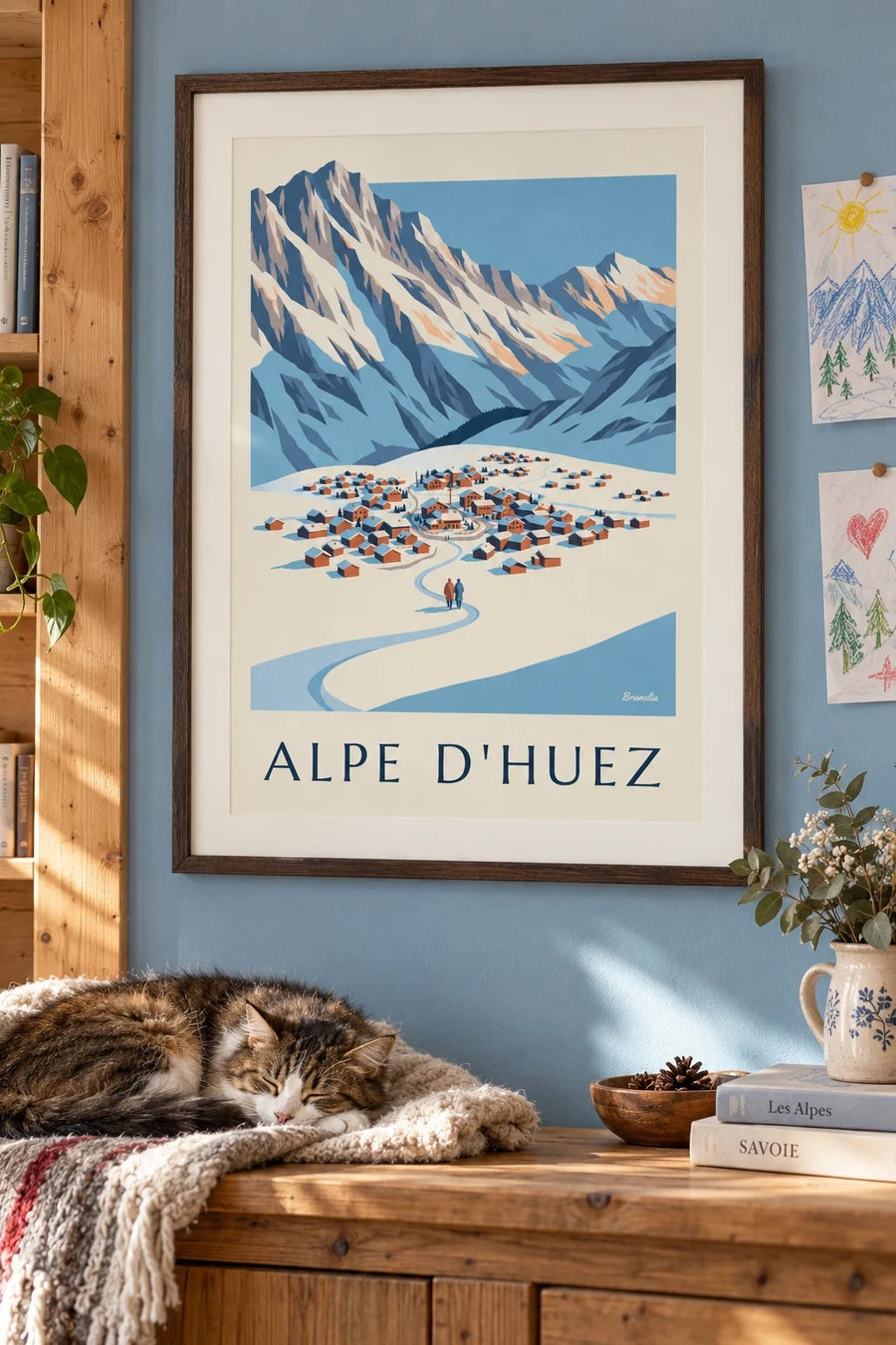 Affiche Alpe d'Huez vue du Pic Blanc en hiver : encadrée au mur