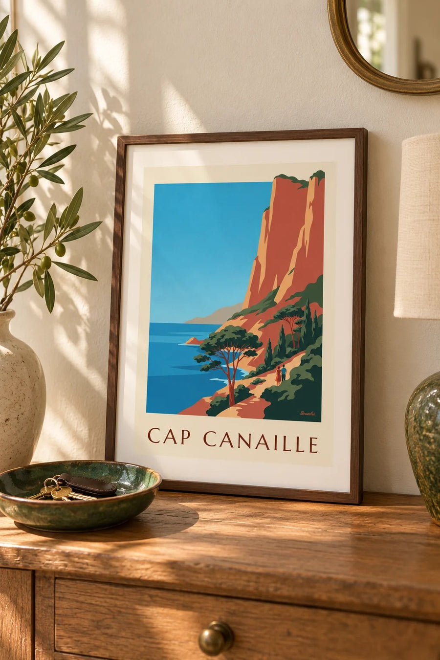 Affiche Cap Canaille, falaises rouges et mer bleue : petit format A4 encadré