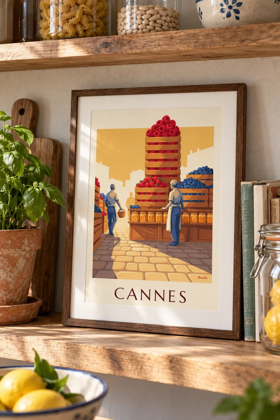 Poster van de Forville-markt in Cannes, rood fruit : klein A4-formaat, ingelijst