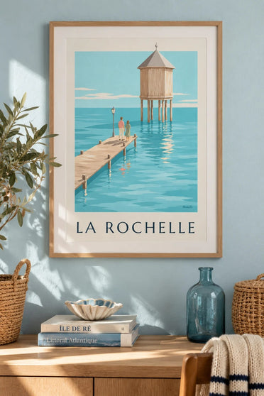 Poster van de vuurtoren van Bout du Monde in La Rochelle : ingelijst aan de muur
