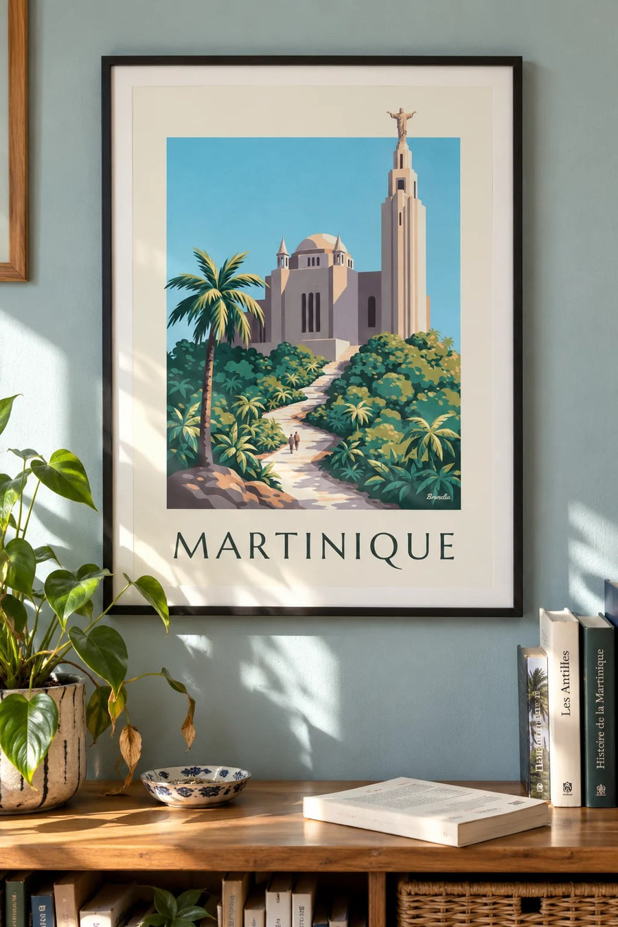 Poster van Martinique, de Sacré-Cœurkerk van Balata : ingelijst aan de muur