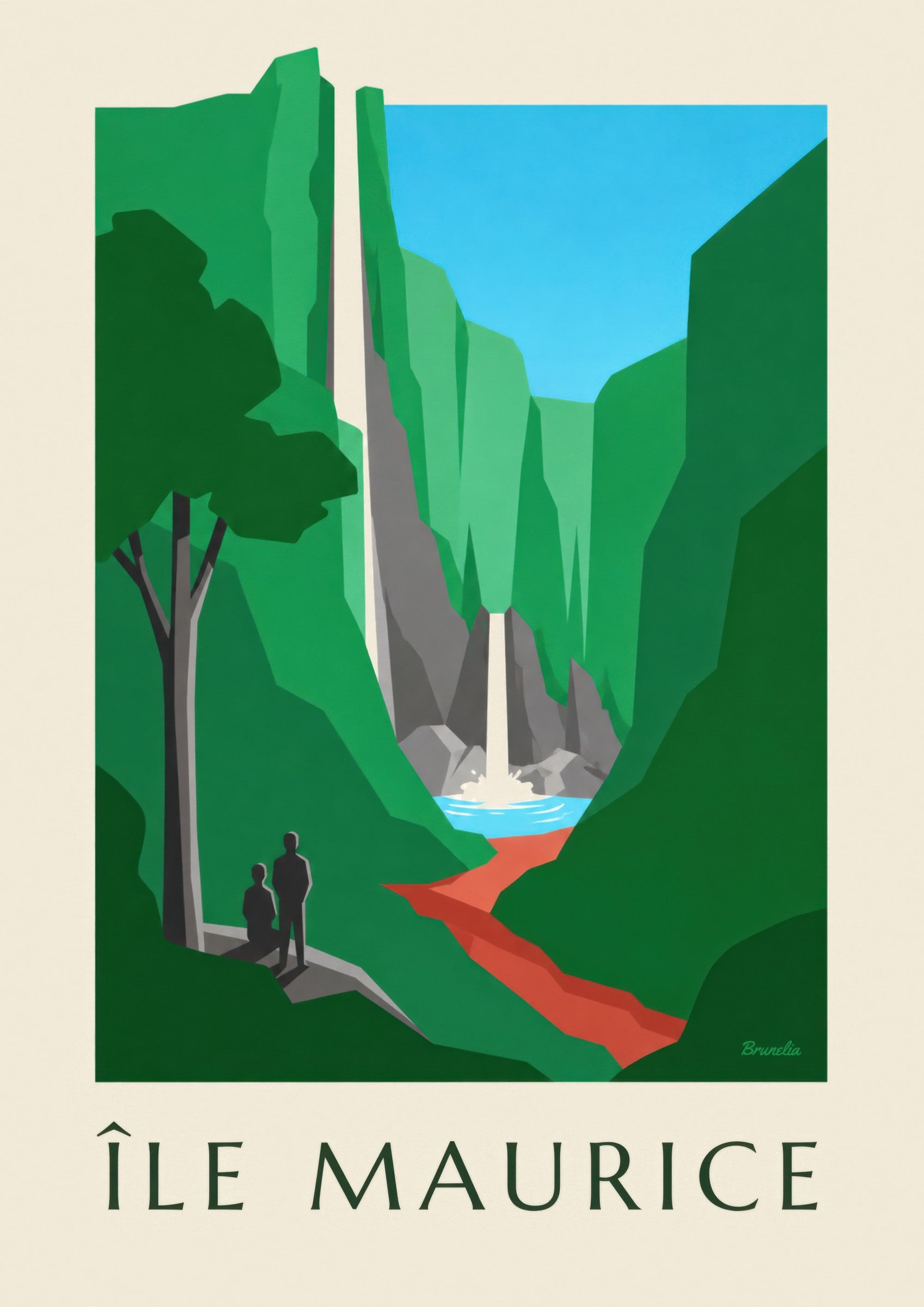 Affiche Île Maurice, cascade de Chamarel (titre ÎLE MAURICE) : détail en gros plan