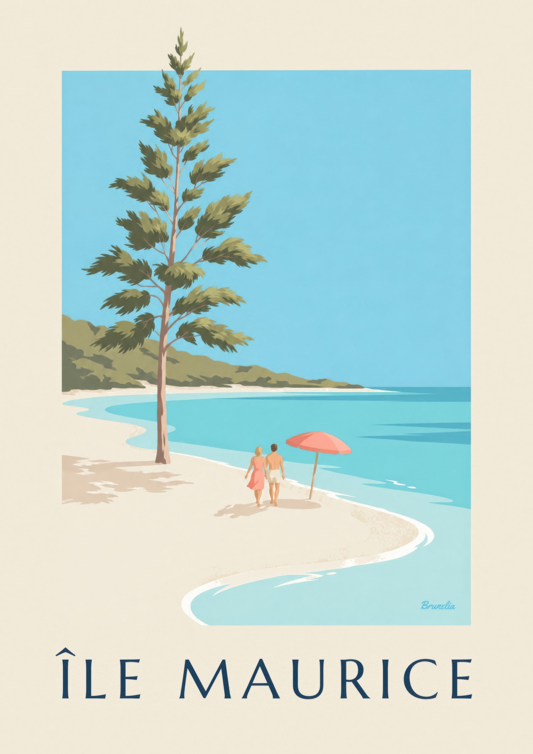 Affiche Île Maurice, plage de Blue Bay (titre ÎLE MAURICE) : détail en gros plan