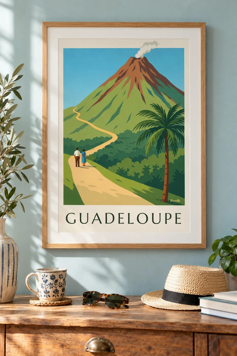 Affiche Guadeloupe, volcan de la Soufrière : encadrée au mur