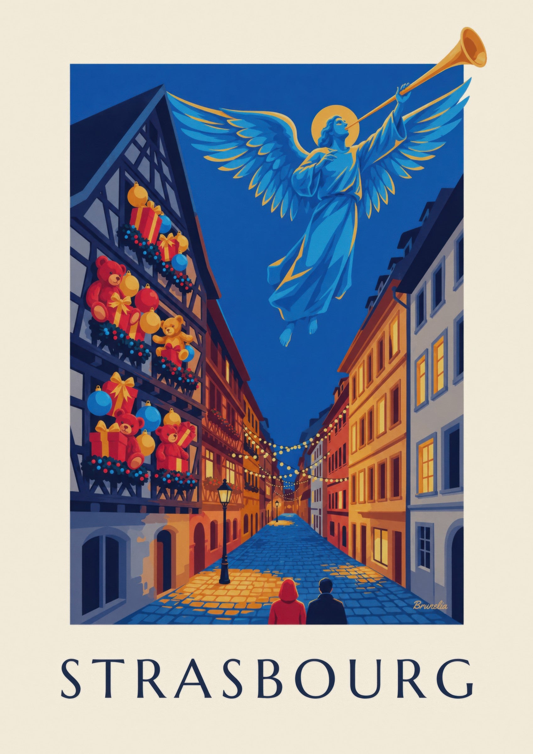 Affiche Strasbourg à Noël, ange lumineux: detail in close-up
