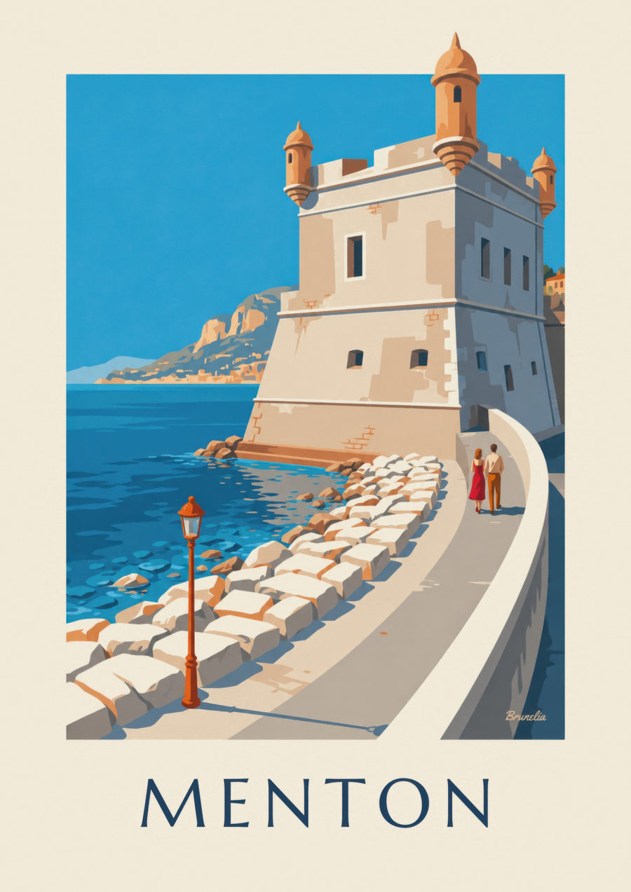 Affiche Bastion du vieux port de Menton en bord de mer