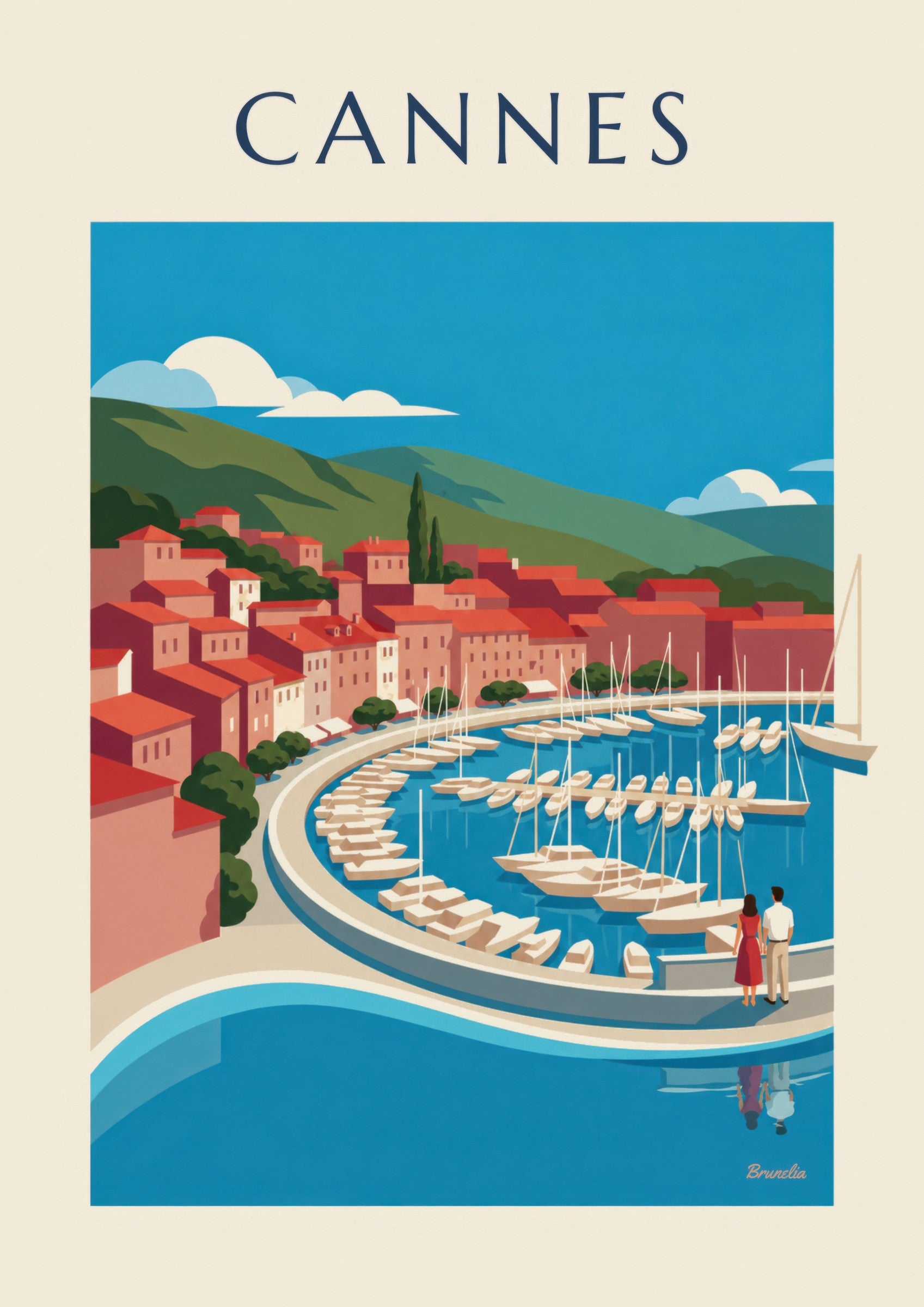 Affiche baie de Cannes vue du Suquet: detail in close-up