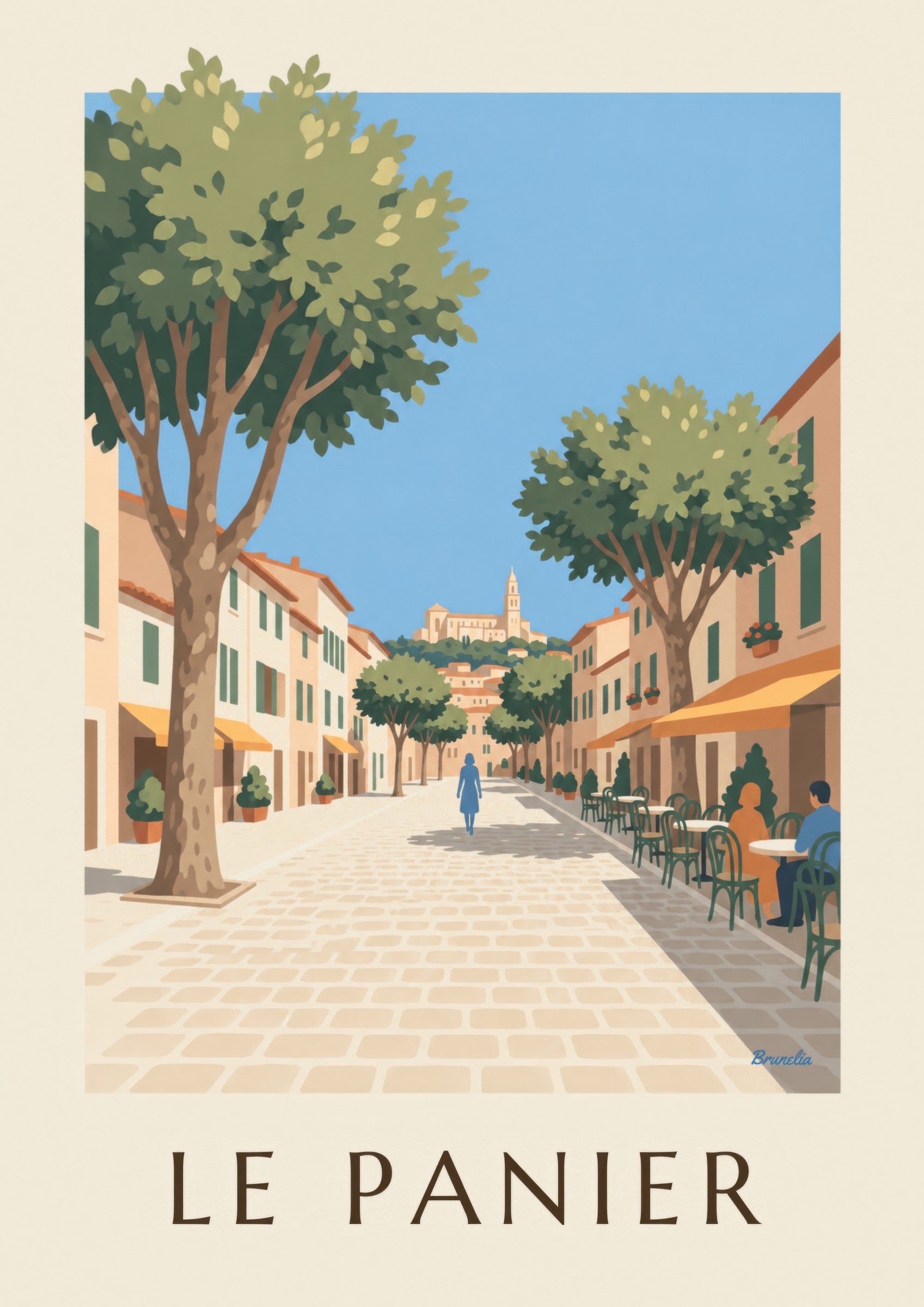 Affiche place de Lenche au Panier, terrasses et platanes: detail in close-up