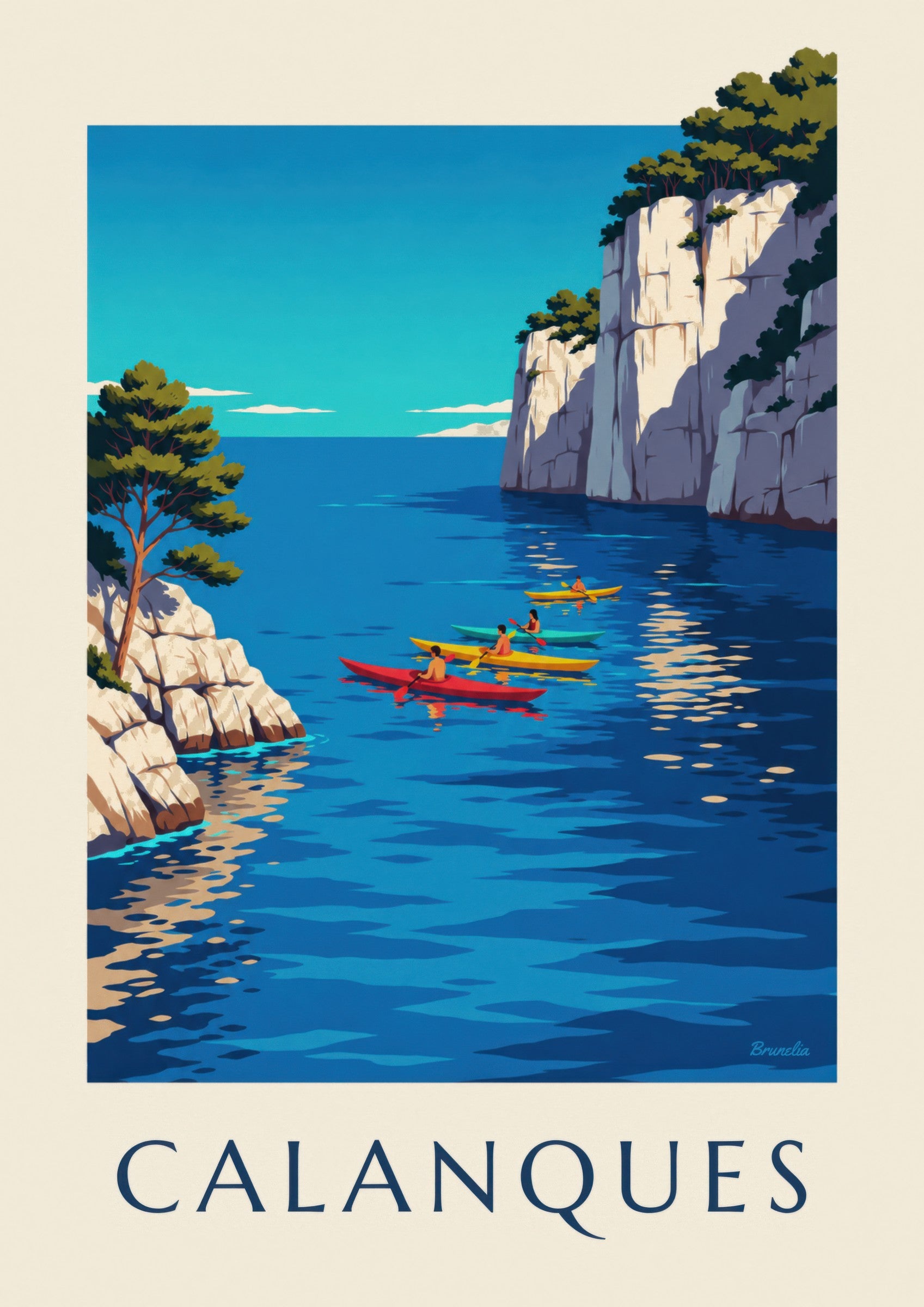 Affiche kayaks de mer dans les calanques : détail en gros plan