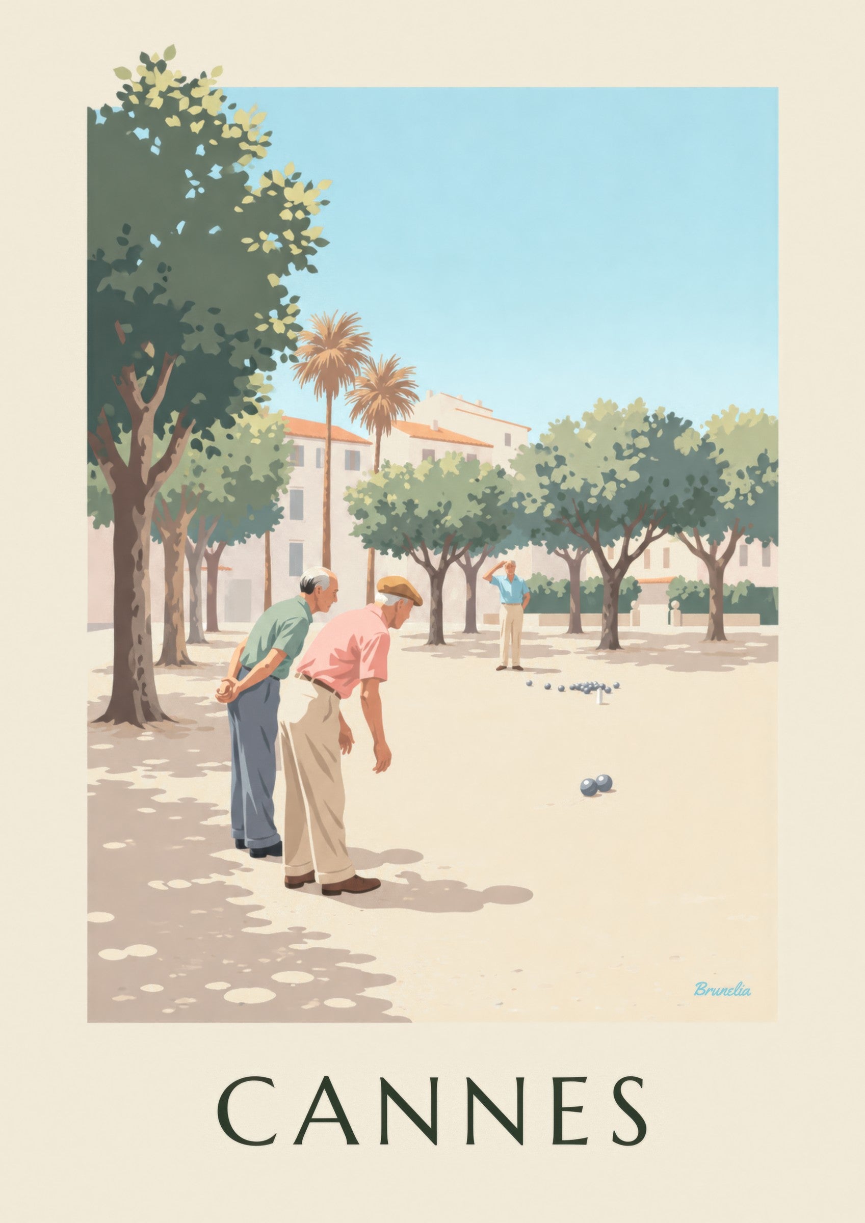 Affiche pétanque sous les platanes à Cannes: detail in close-up