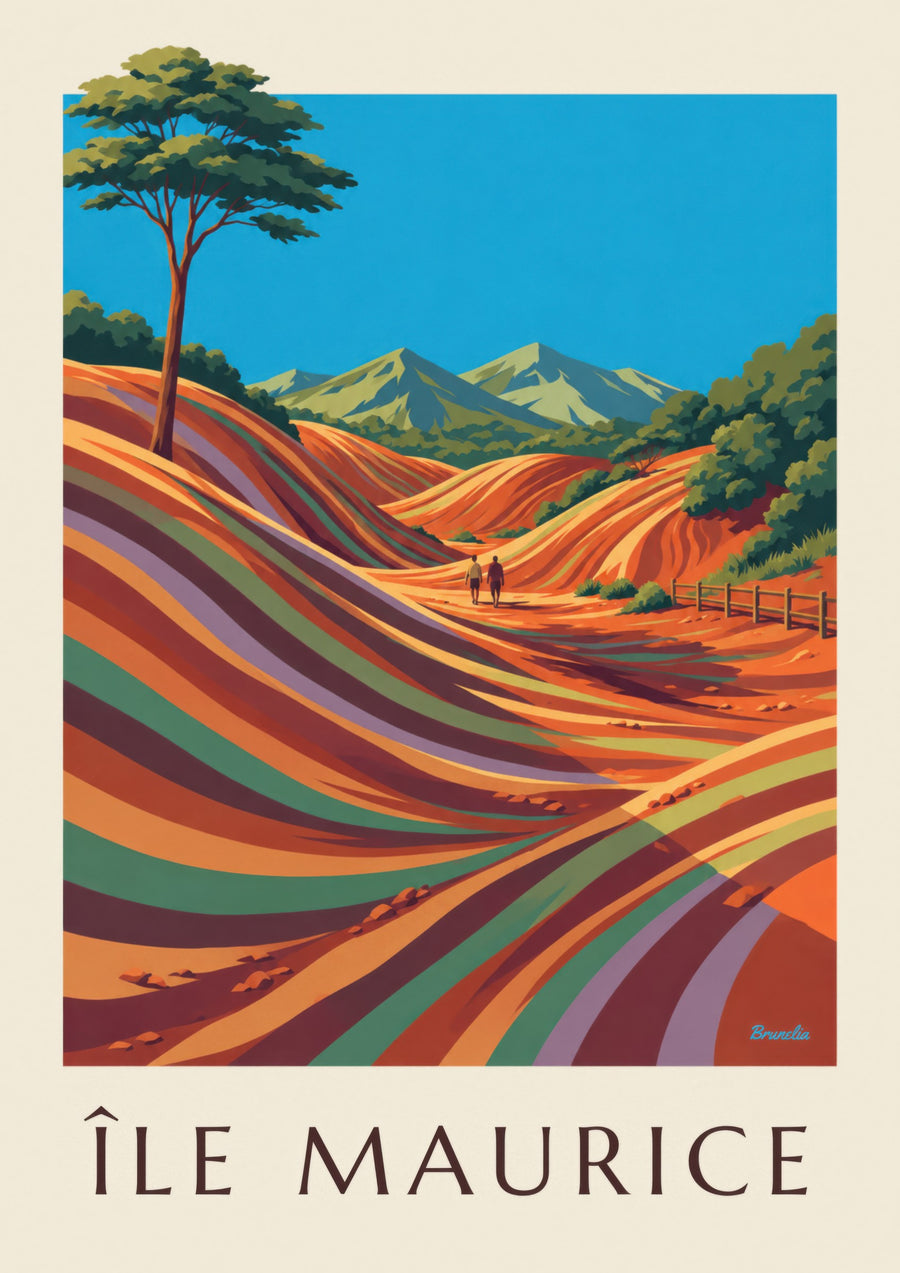 Affiche Île Maurice Chamarel terres des 7 couleurs (titre ÎLE MAURICE)