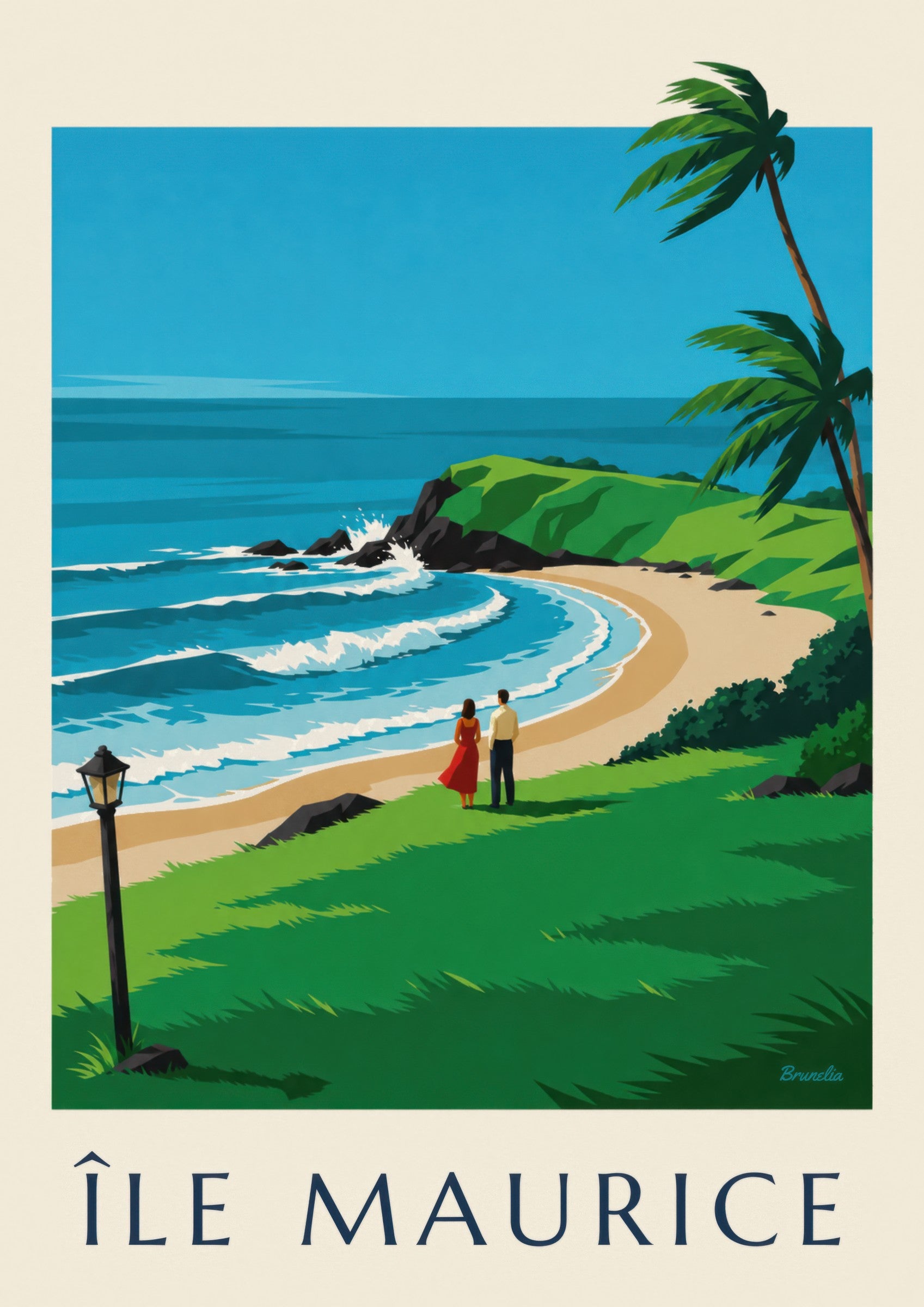 Affiche Île Maurice, côte sauvage de Gris-Gris (titre ÎLE MAURICE): detail in close-up