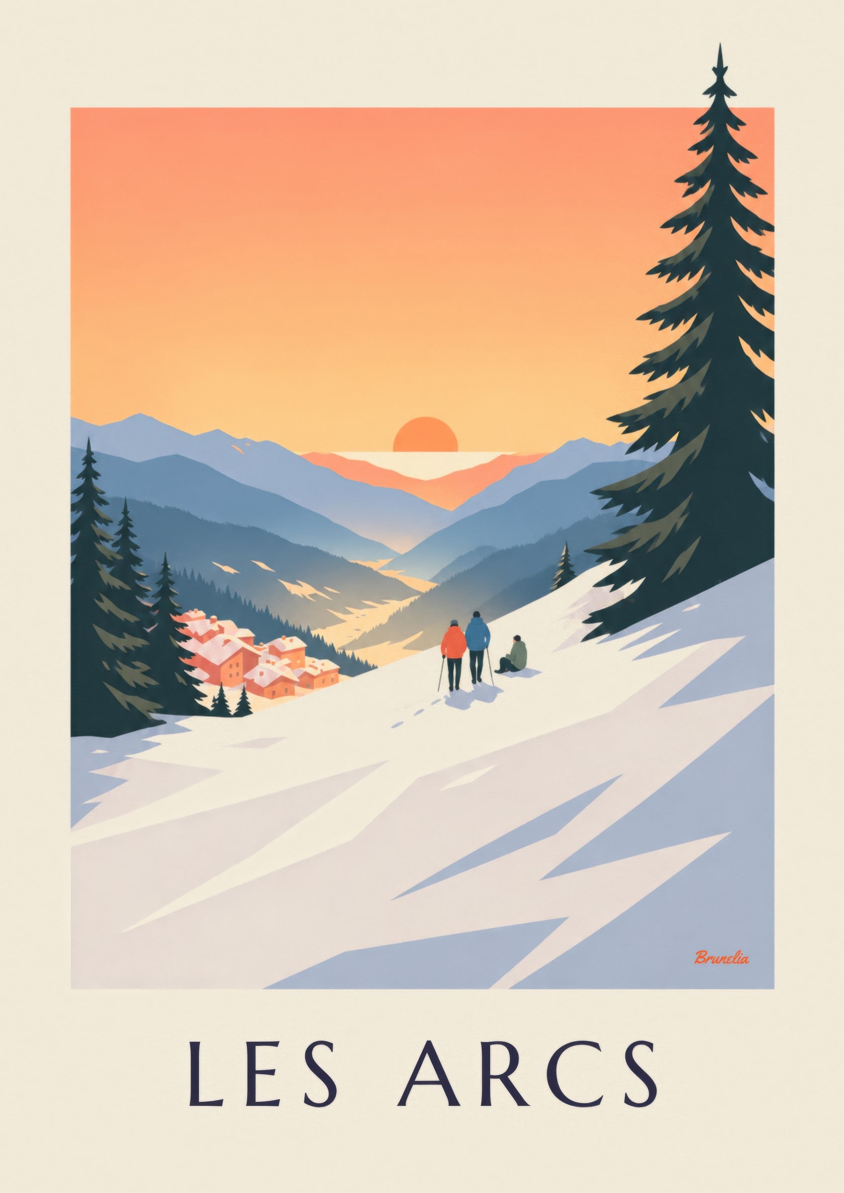 Affiche Les Arcs, coucher de soleil sur Arc 1800 : détail en gros plan