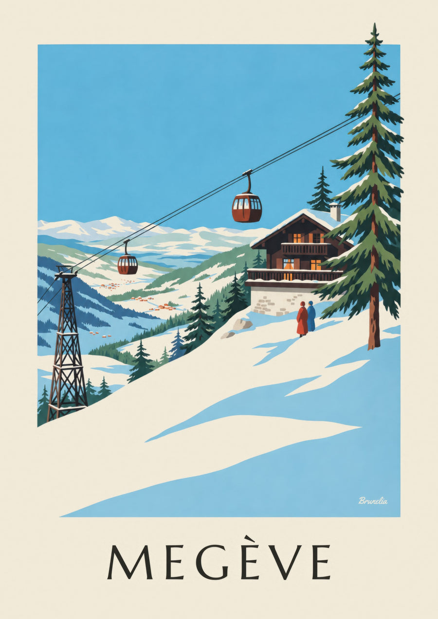 Affiche Megève, télécabine du Mont d'Arbois