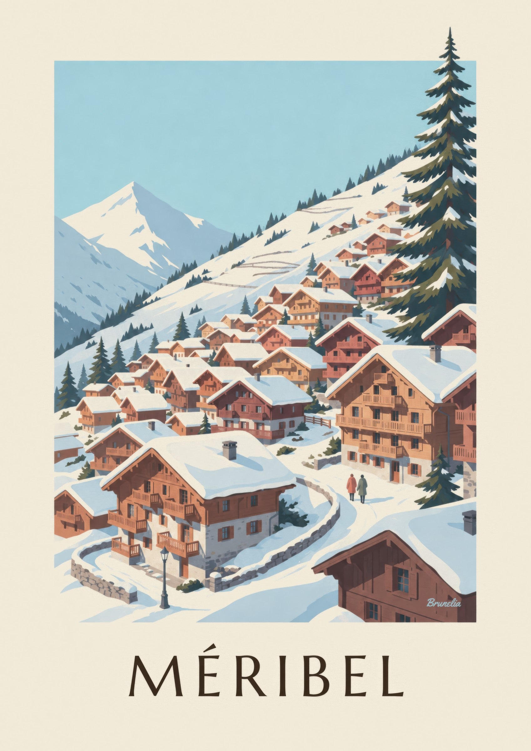 Affiche Méribel, chalets sous la neige: detail in close-up