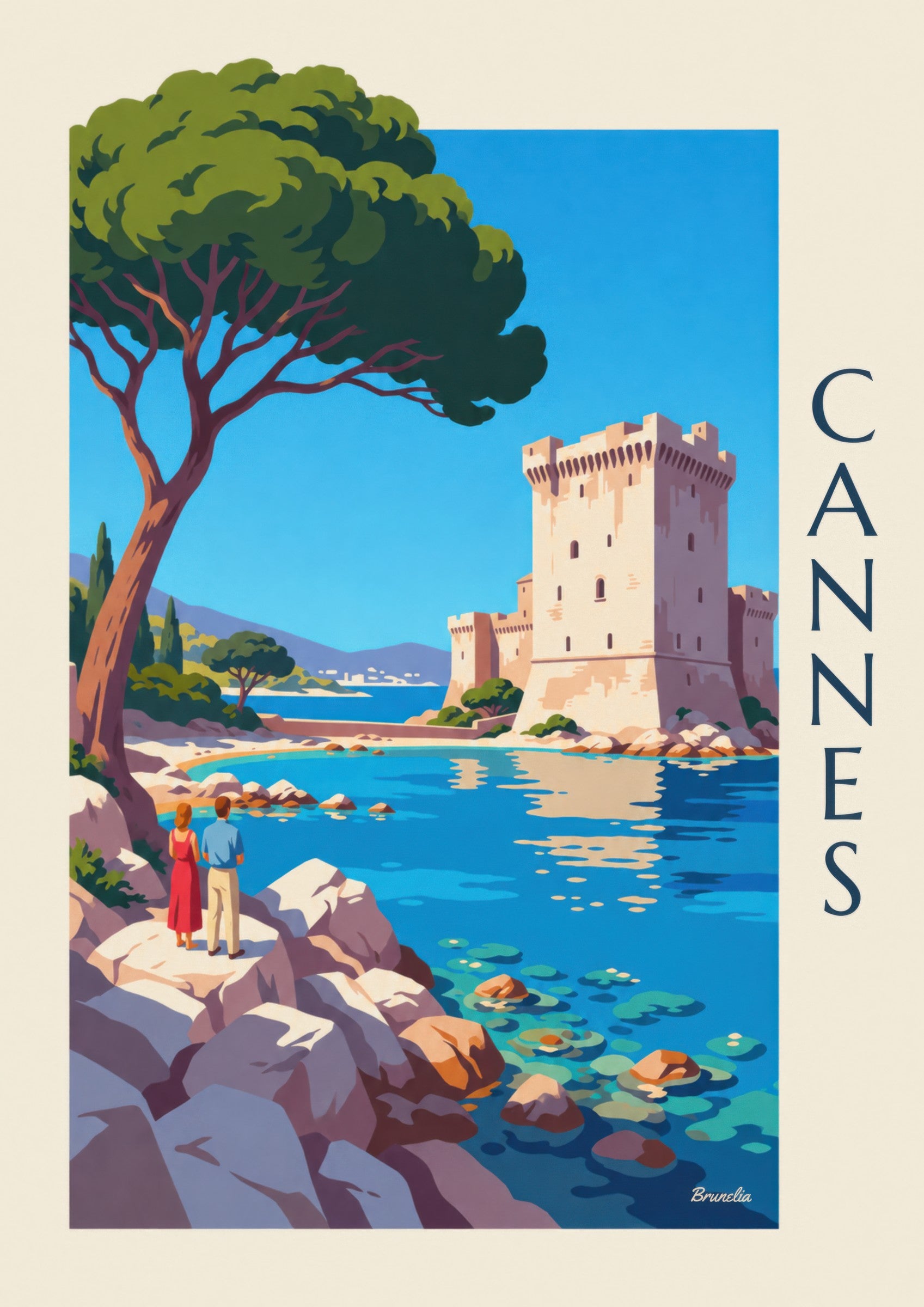 Affiche monastère fortifié de Saint-Honorat : détail en gros plan