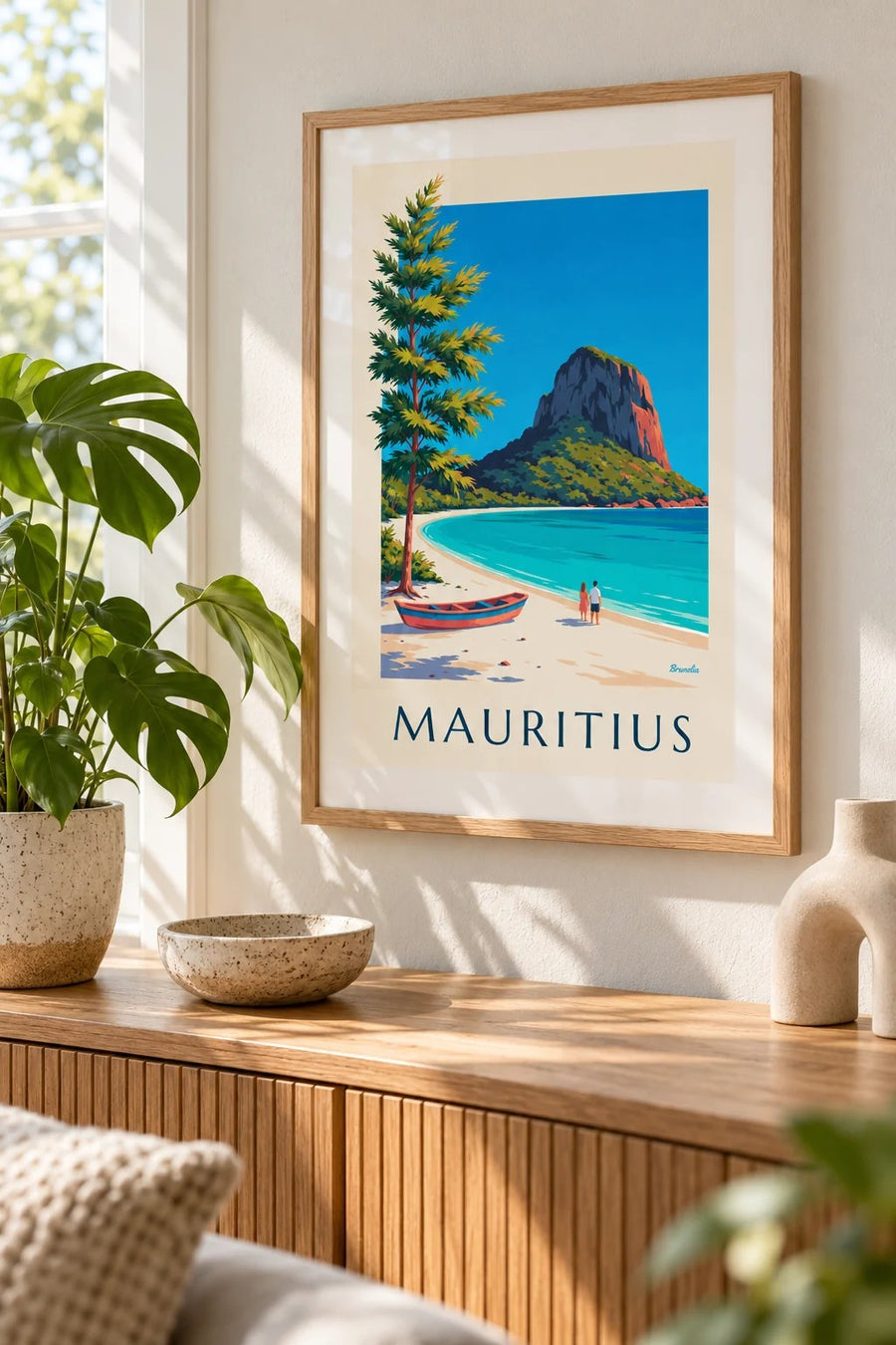 Affiche Morne Brabant et lagon de l'île Maurice : petit format A4 encadré