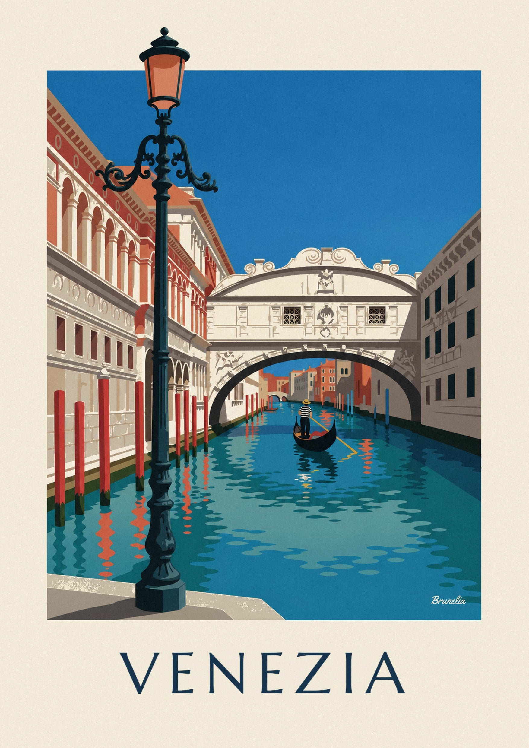 Affiche gondole sous le pont des Soupirs à Venezia : détail en gros plan