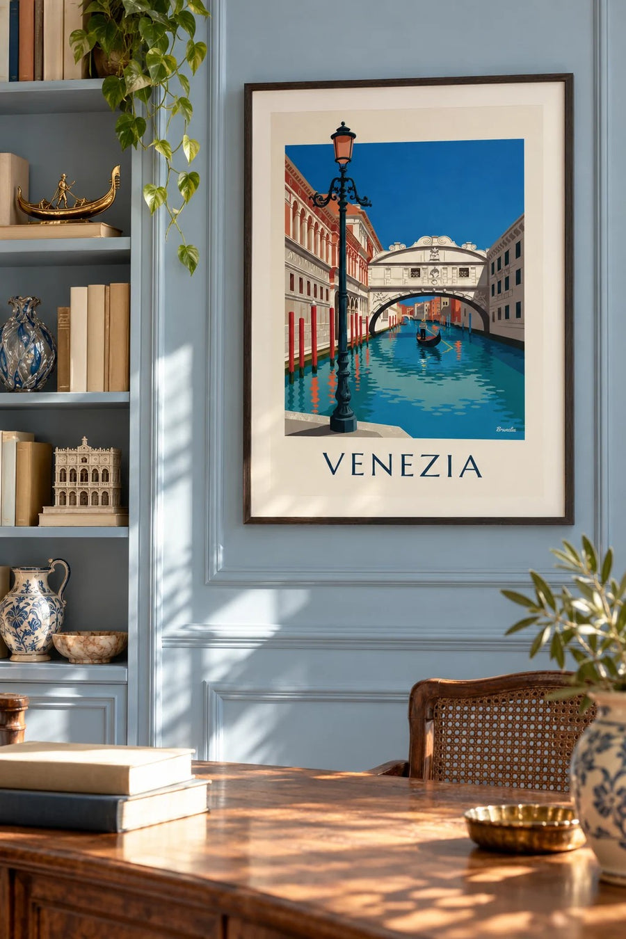 Affiche gondole sous le pont des Soupirs à Venezia : encadrée au mur