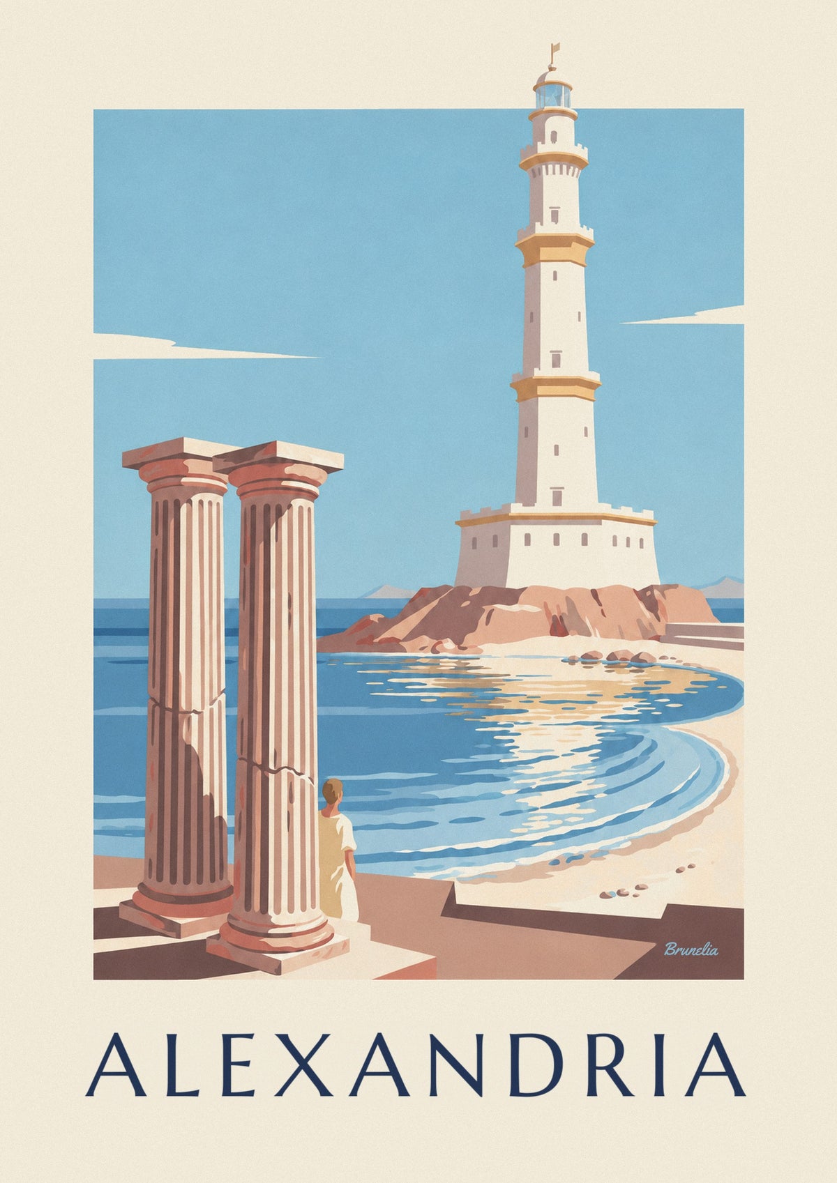 Affiche phare antique et colonnes d'Alexandria en Égypte