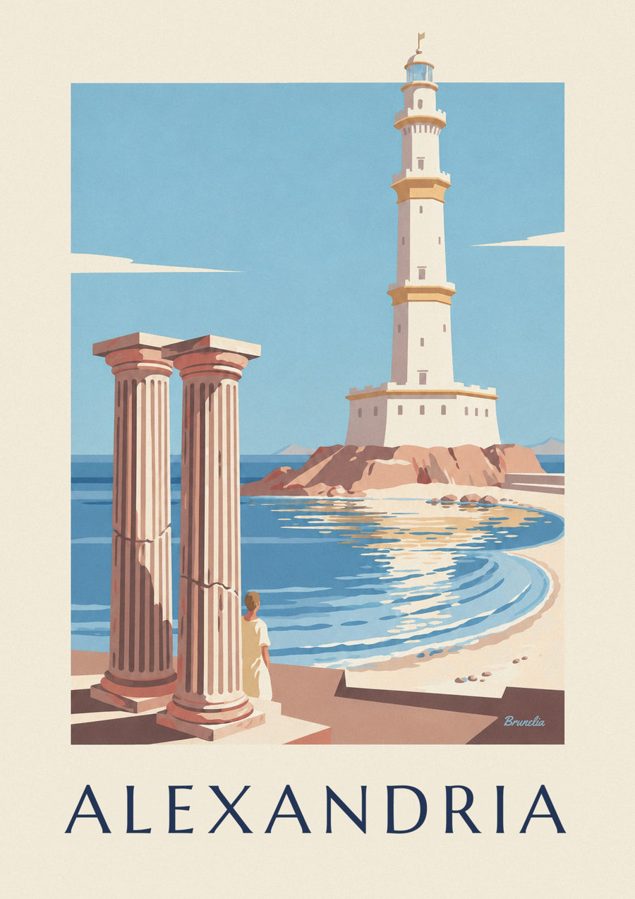 Affiche phare antique et colonnes d'Alexandria en Égypte