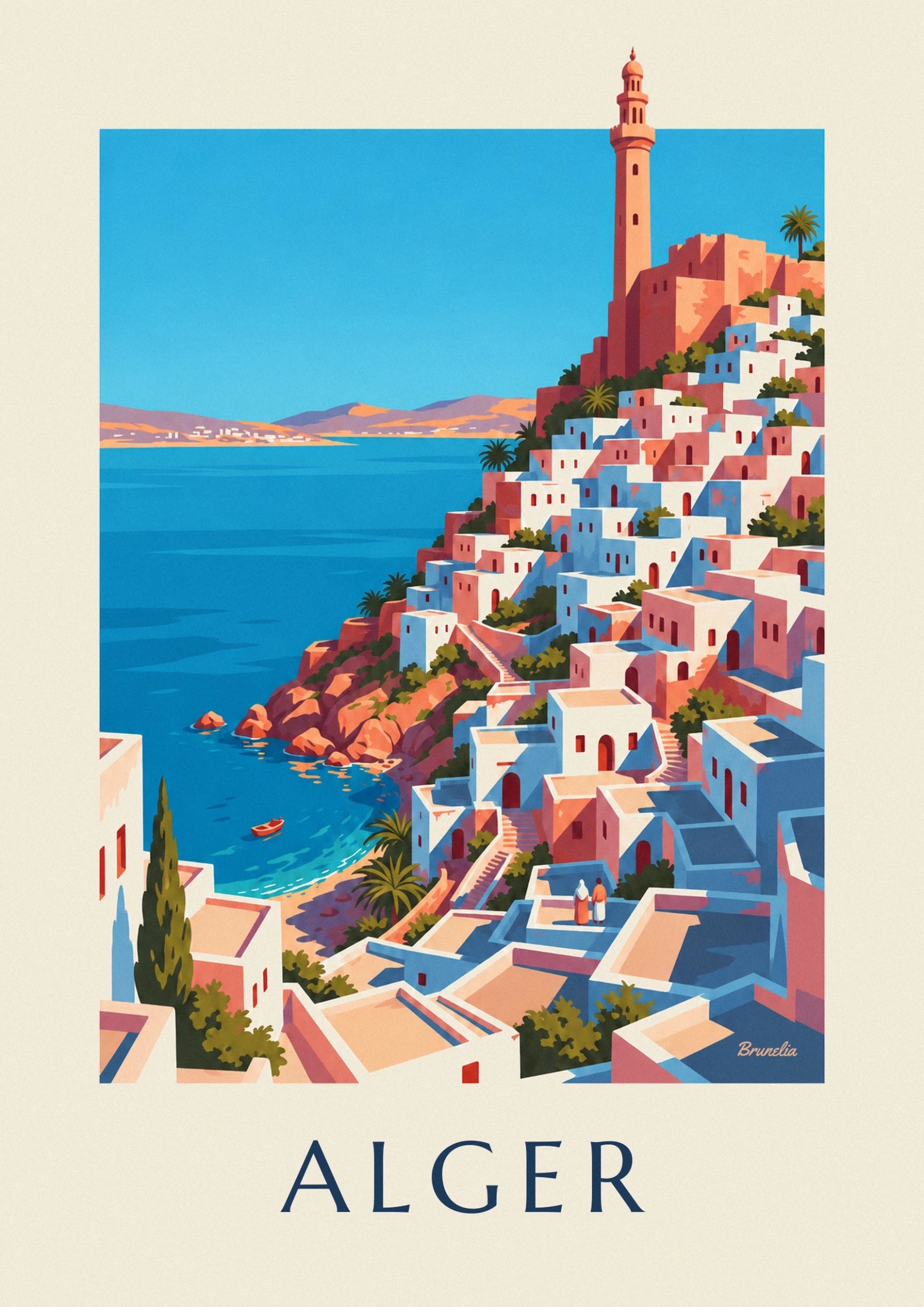 Les maisons blanches et bleues de la Casbah sous les hautes façades ocre