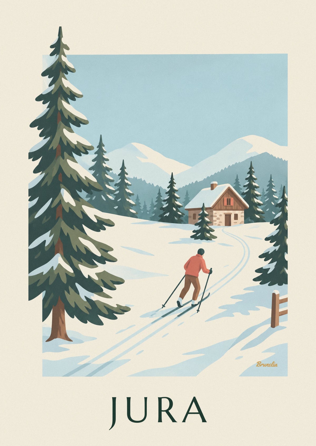 Cross-country skiing in the Jura fir forests poster