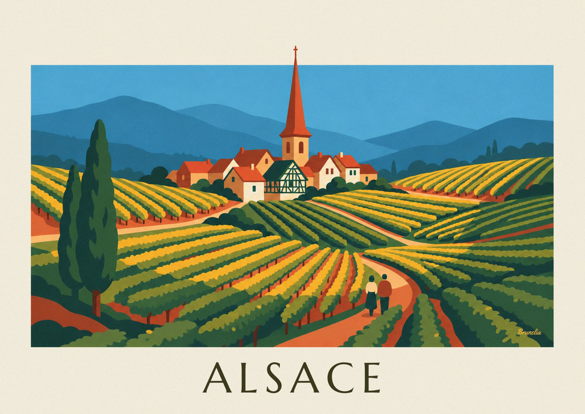 Affiche route des vins et vignobles en terrasses d'Alsace