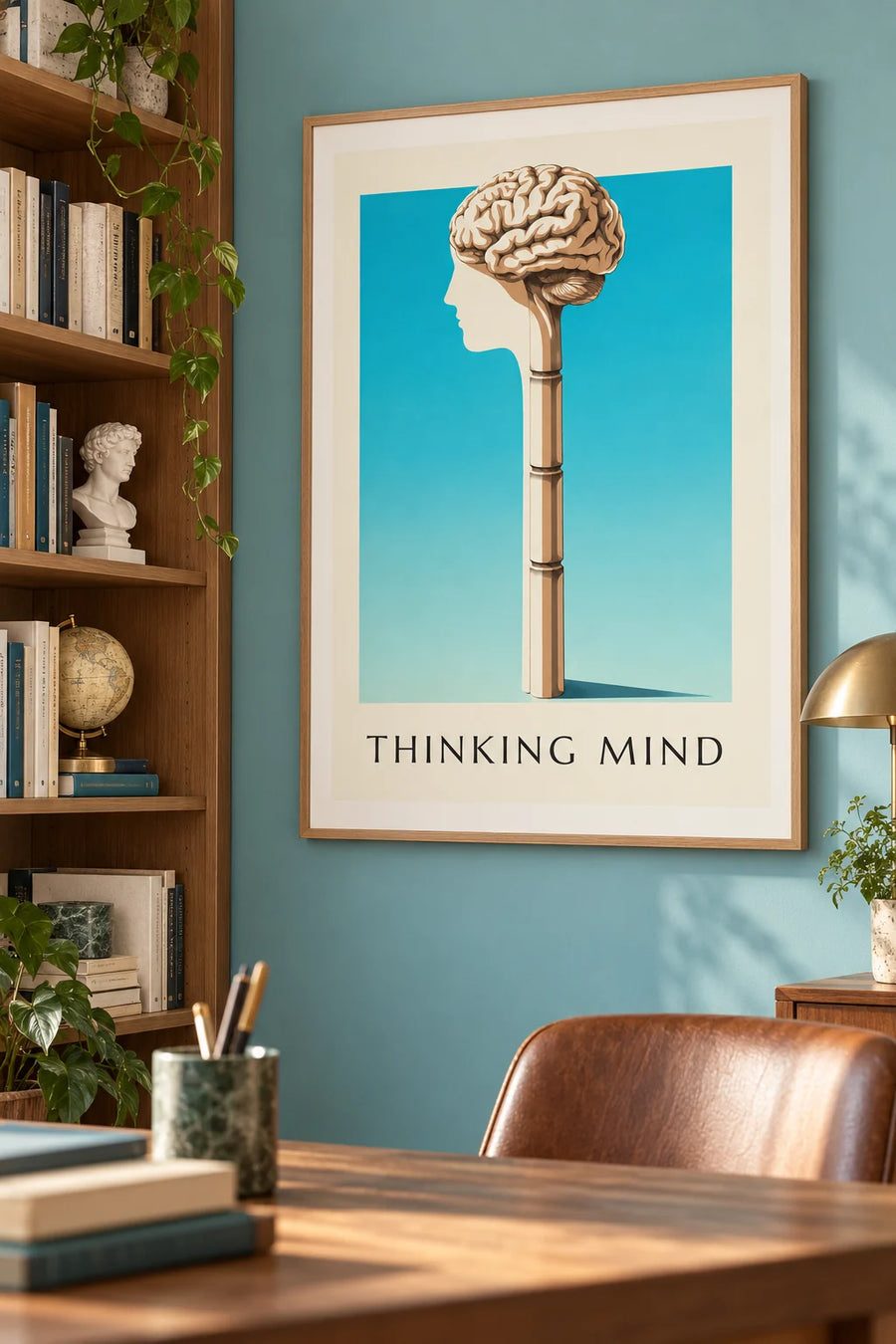 Affiche planche anatomique du cerveau humain de profil : encadrée au mur