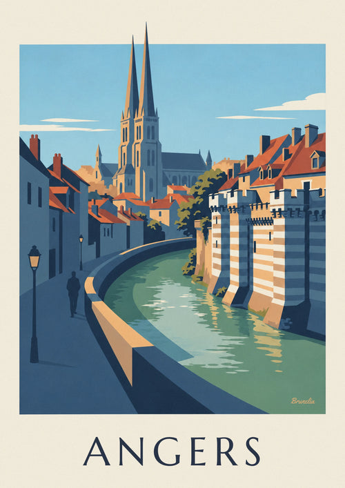 Angers castle and cathedral poster on the banks of the Maine: the full poster