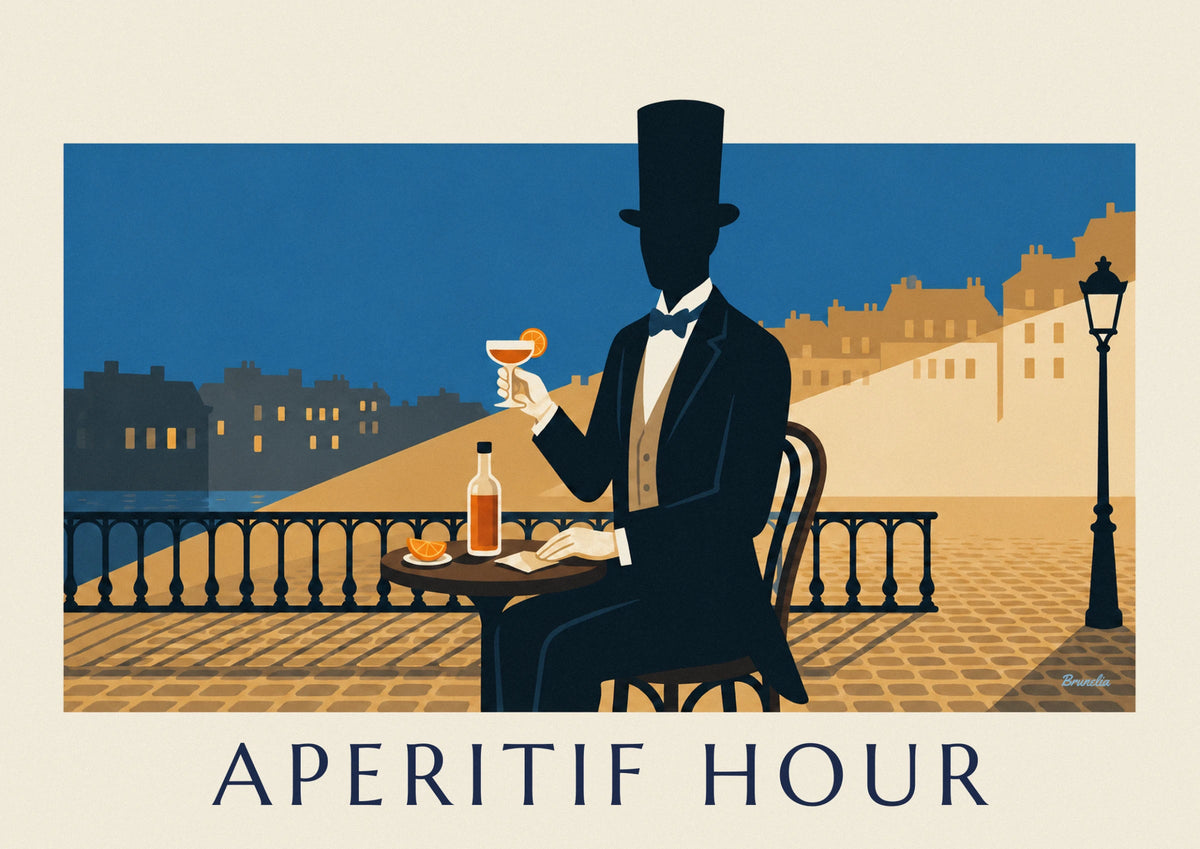 Top-hat gentleman with aperitif glass poster