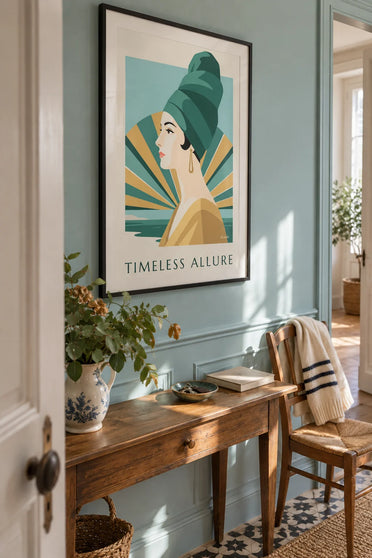 Affiche femme au turban et longues boucles d'oreilles : encadrée au mur