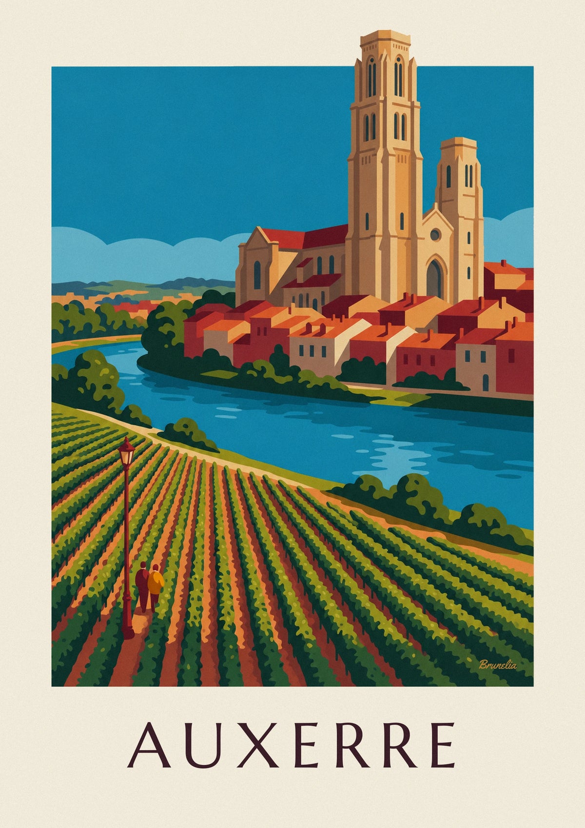 Auxerre vineyards and cathedral on the Yonne poster