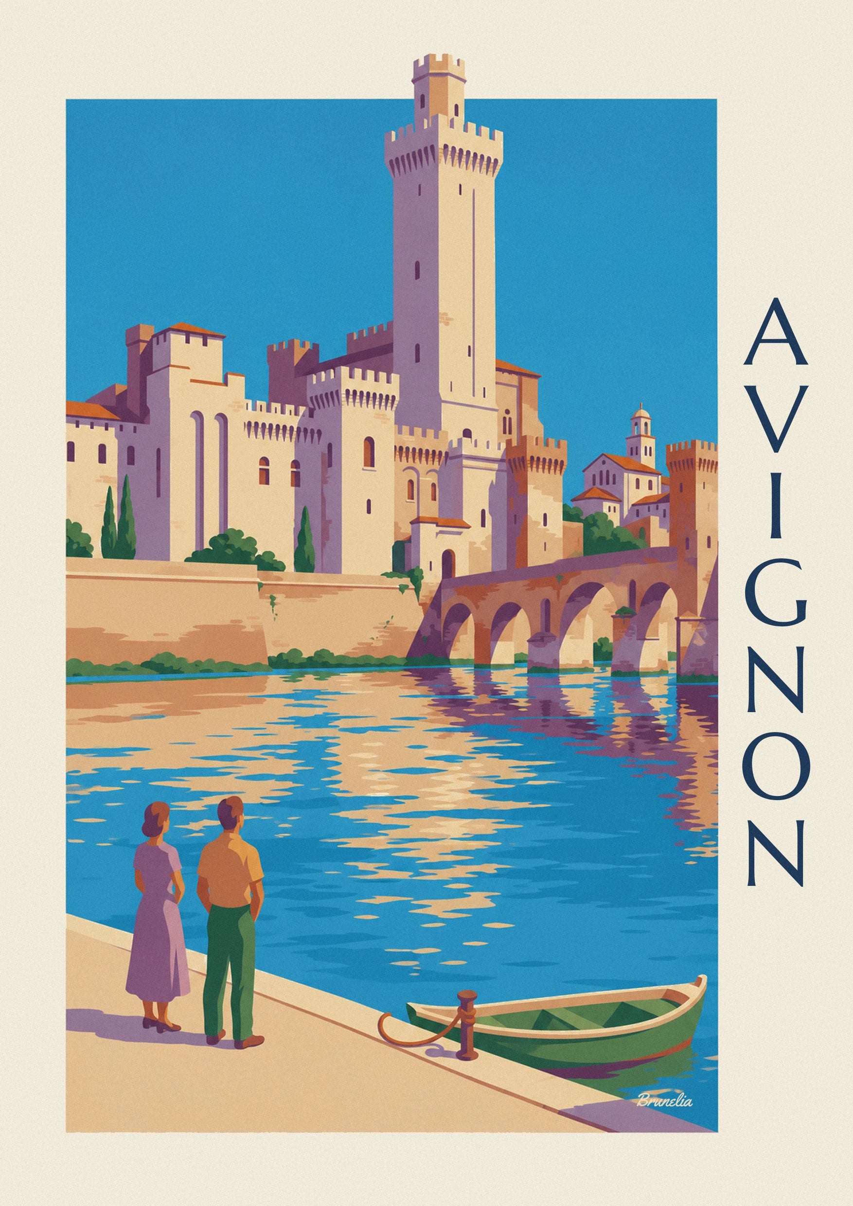 Poster Pont Saint-Bénézet en Pauselijk Paleis in Avignon: detail in close-up