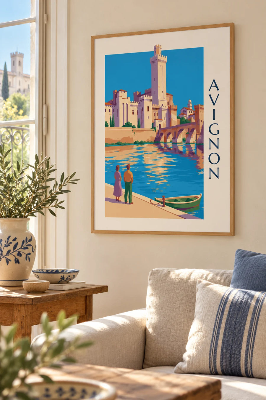 Poster Pont Saint-Bénézet en Pauselijk Paleis in Avignon : ingelijst aan de muur